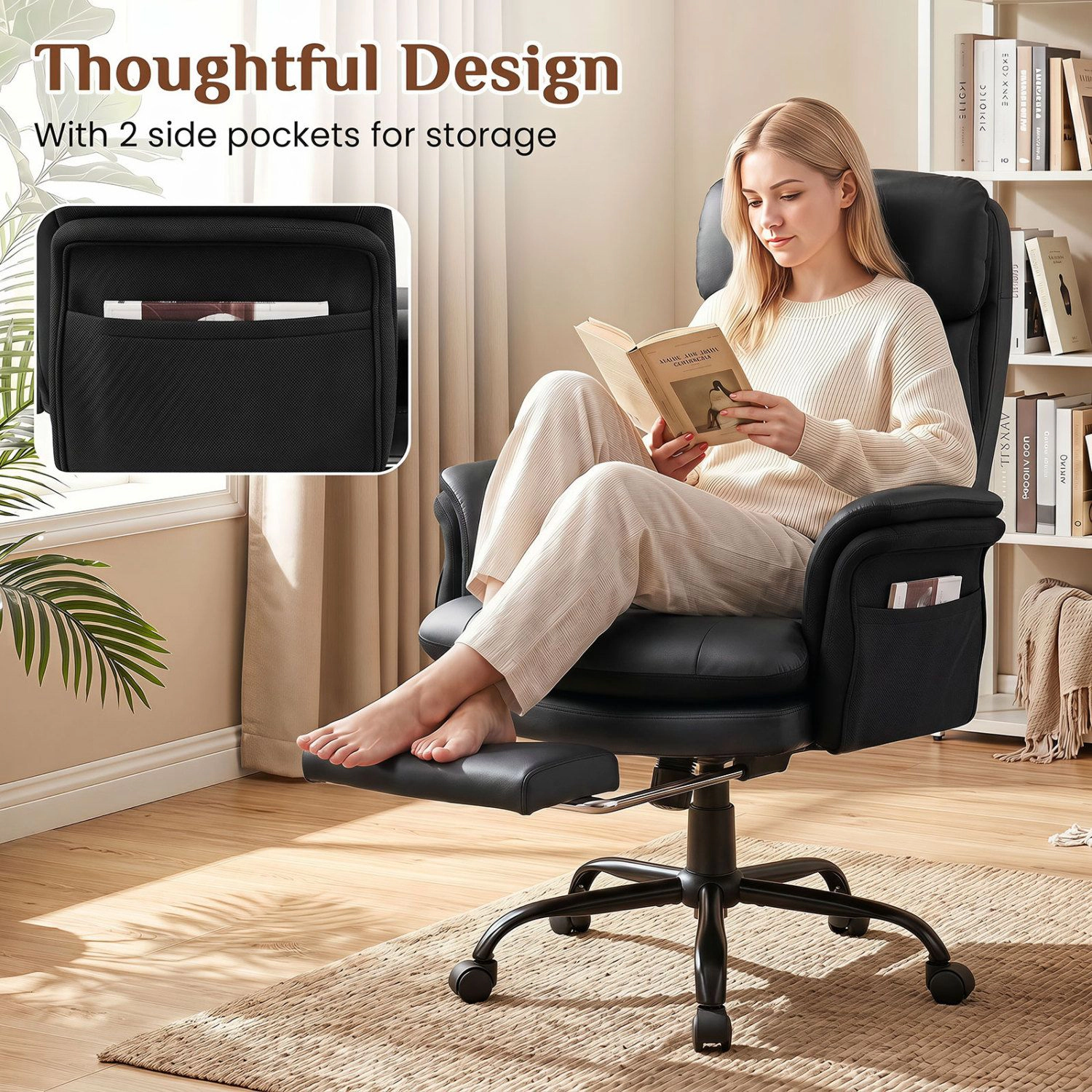 SlickBlue Ergonomic Big and Tall Office Chair with Flip Armrests