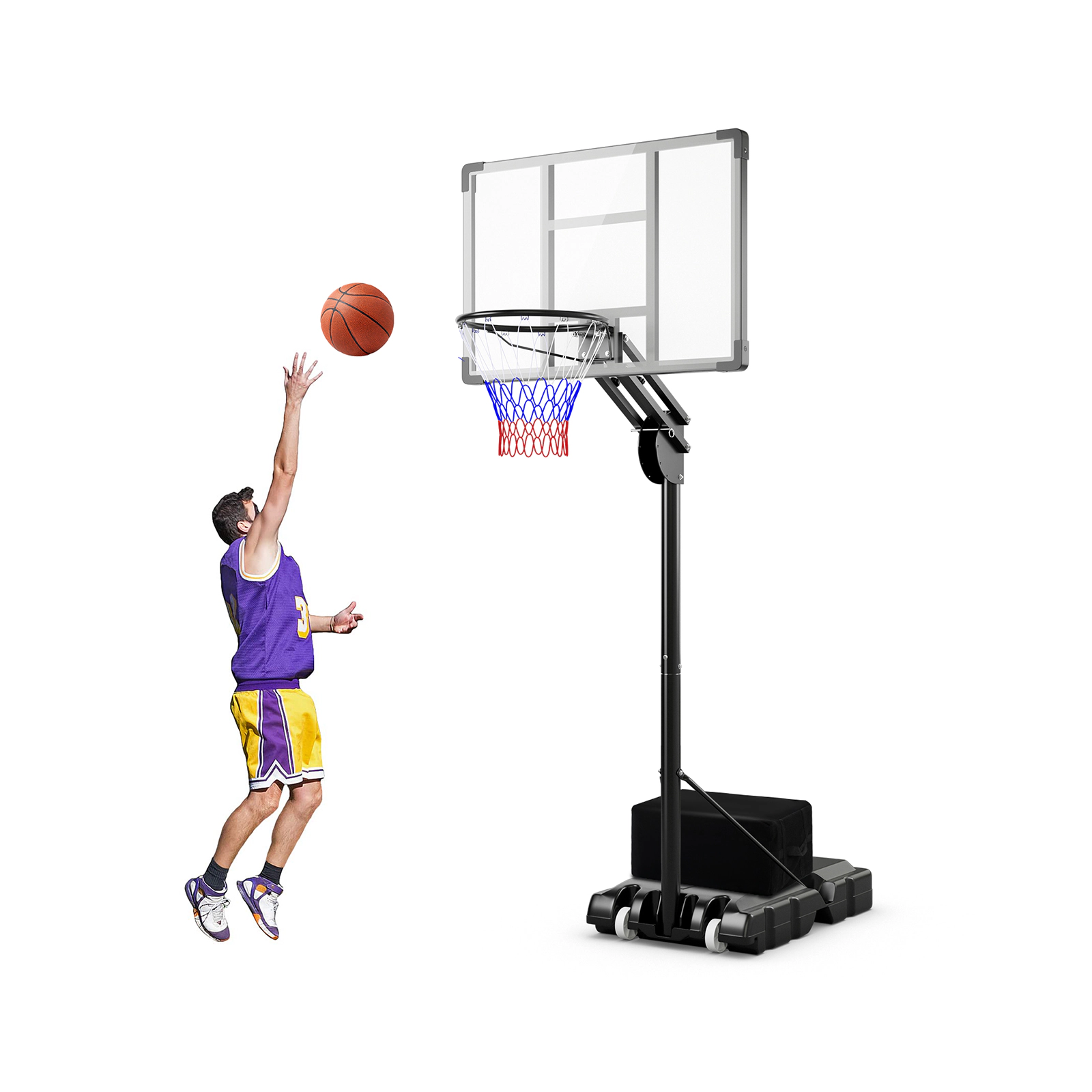 SUGIFT Black Adjustable Basketball Hoop with Shatterproof PET Backboard and Weight Bag 4.9-ft to 10-ft H 18-in Rim