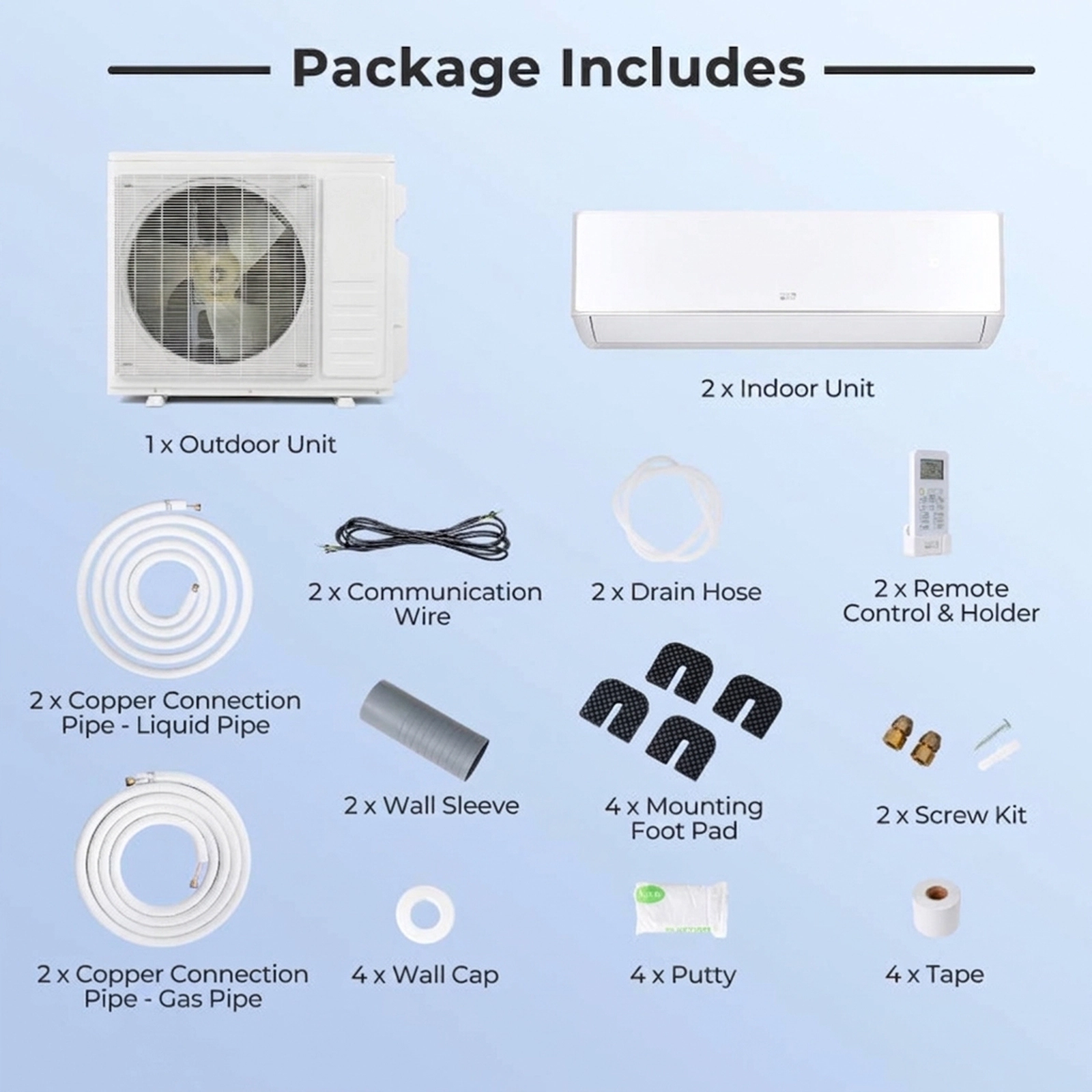 SUGIFT 18000-BTU 2-Zone 24-SEER2 208-230V R454B Ductless Mini Split Air Conditioner Heat Pump 9K + 12K