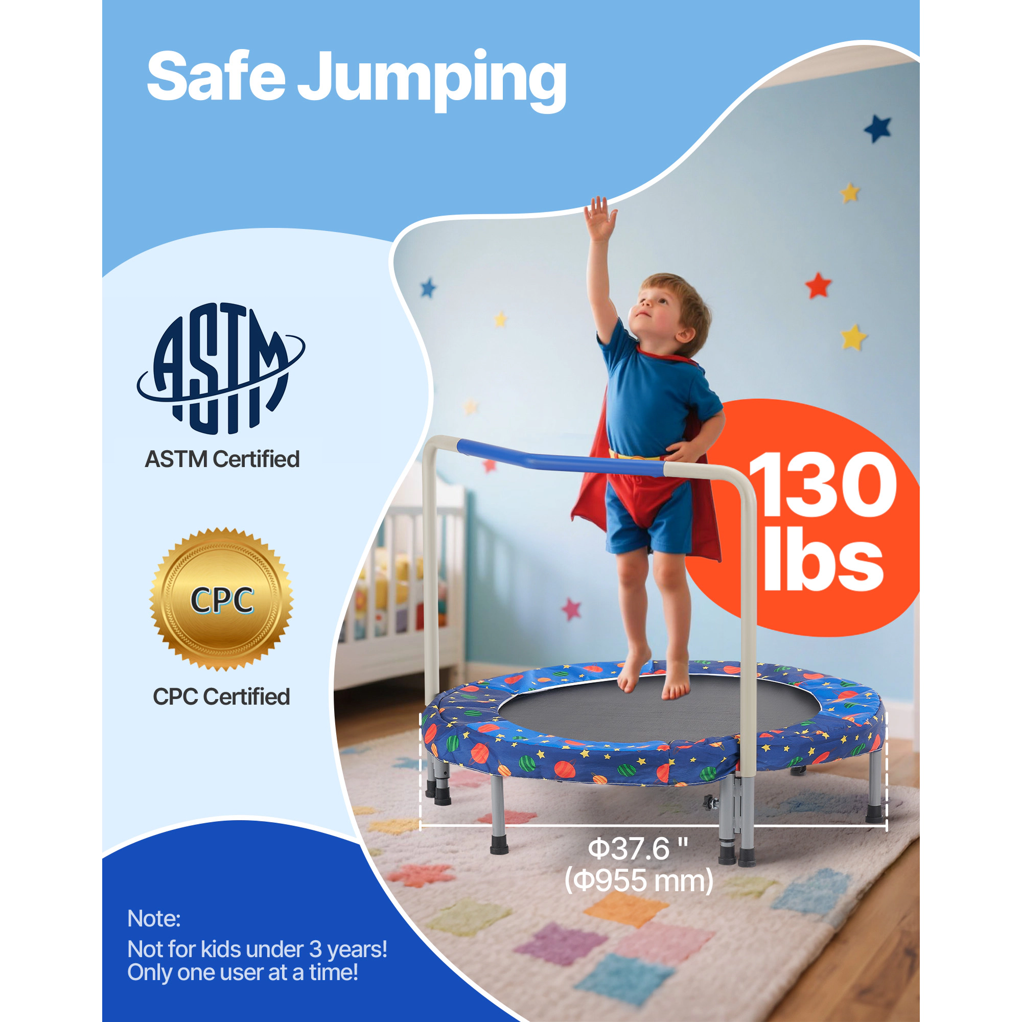 HONGGE Kids Trampoline Indoor Outdoor Trampoline Foldable Mini Trampoline with Handle Rebounder Trampoline for Toddlers