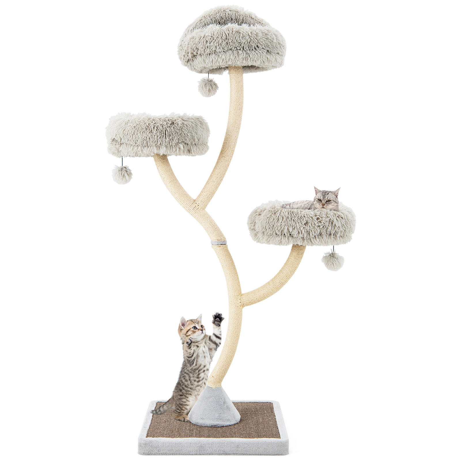 SUGIFT 70-in Decorative Cat Tree Tower with 3 Cushioned 16-in Perches Sisal Posts and 48.5-lb Base