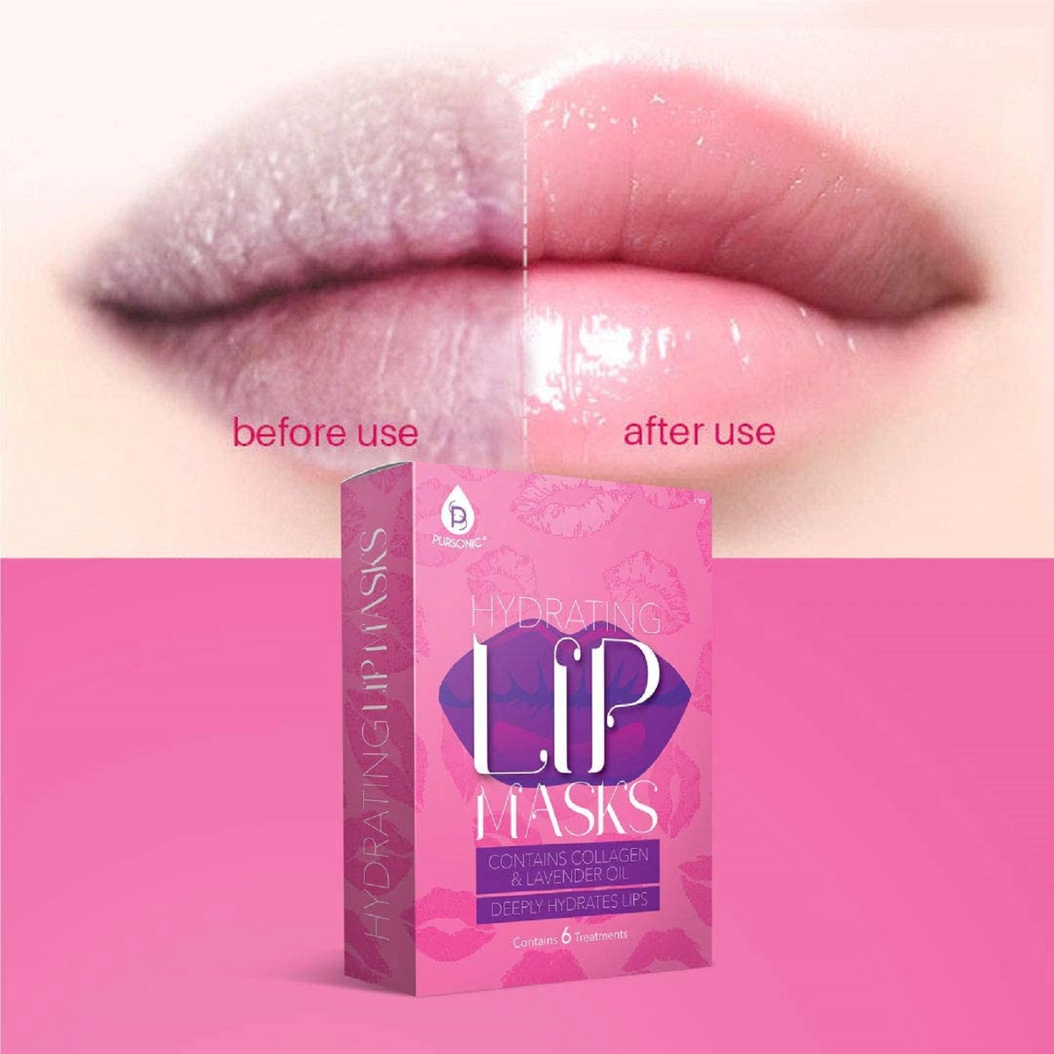 Pursonic Women's Hydrating Lip Care Treatment with Collagen & Lavender Oil, Lip Masks 6 Pack