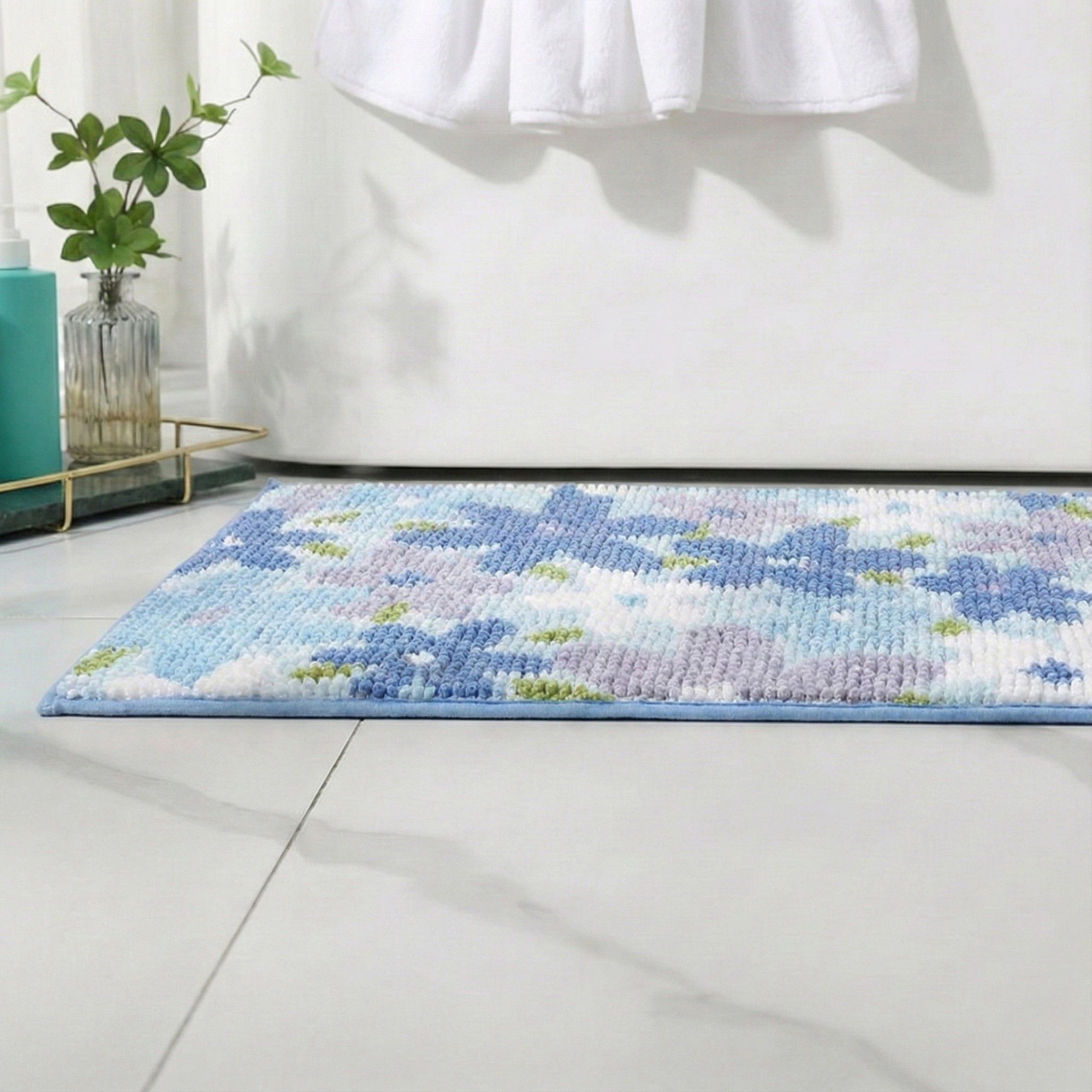 Alilang Unisex Plush Absorbent Bathroom Floor Mat with Floral Pattern Soft Textured Bath Rug for Tub Shower and Sink Are