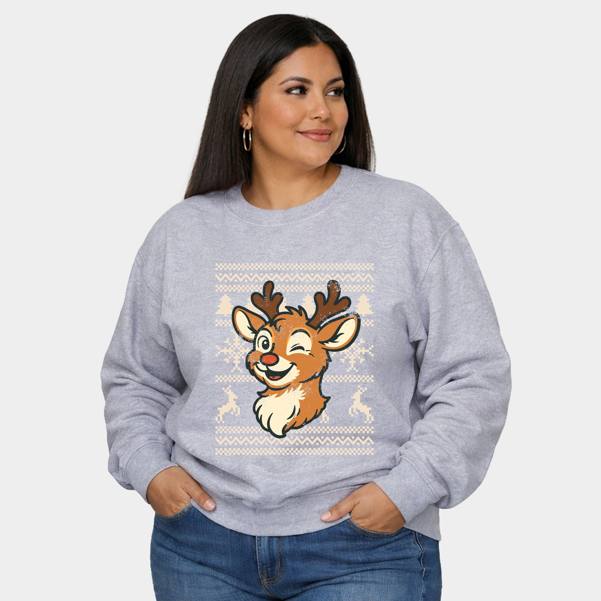 Simply Sage Market - Women's Plus Sized Graphic Sweatshirt Ugly Sweater Reindeer