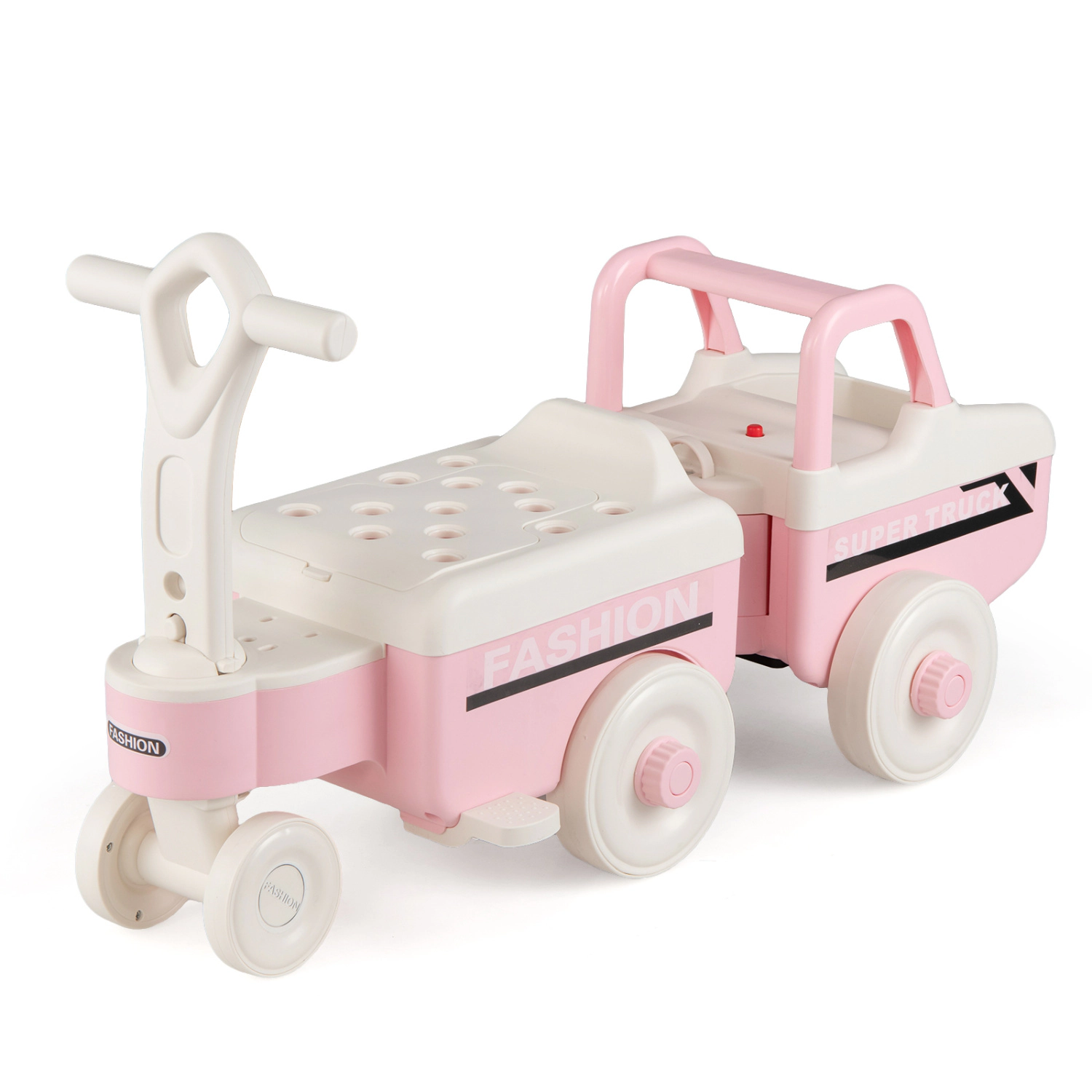 SUGIFT Pink Trailer Music and Under Seat Storage Kids 4 in 1 Ride On Push Car Walker