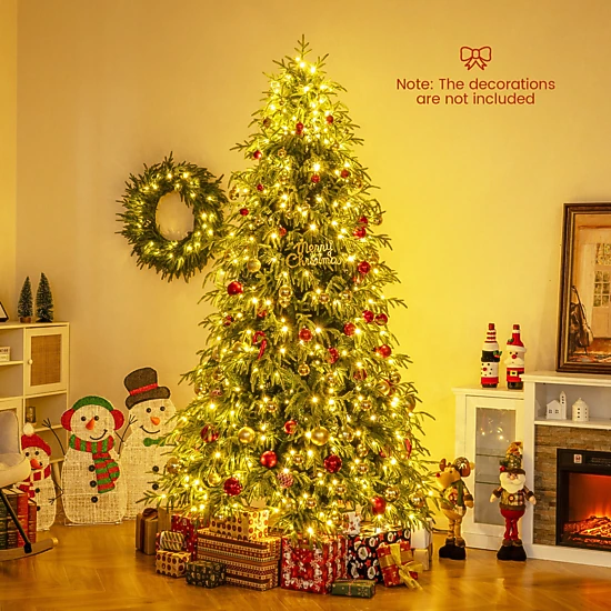 SUGIFT 7.5-ft Pre-Lit Hinged Artificial Christmas Tree with 1449 Soft Branch Tips and 500 Warm White LEDs Green