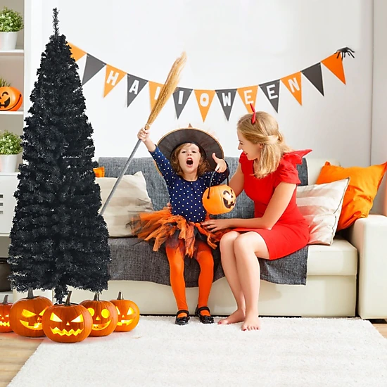 SlickBlue 6FT Black Artificial Christmas Tree with Pencil Design