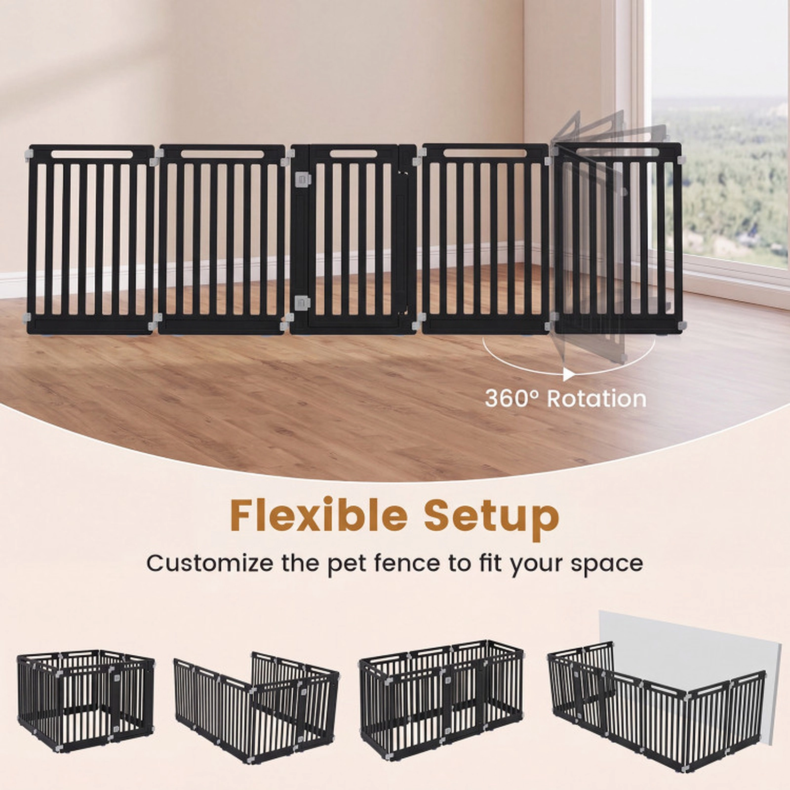SUGIFT 16-Panel Dog Playpen Black 31.5 Inch HDPE Pet Fence with Door