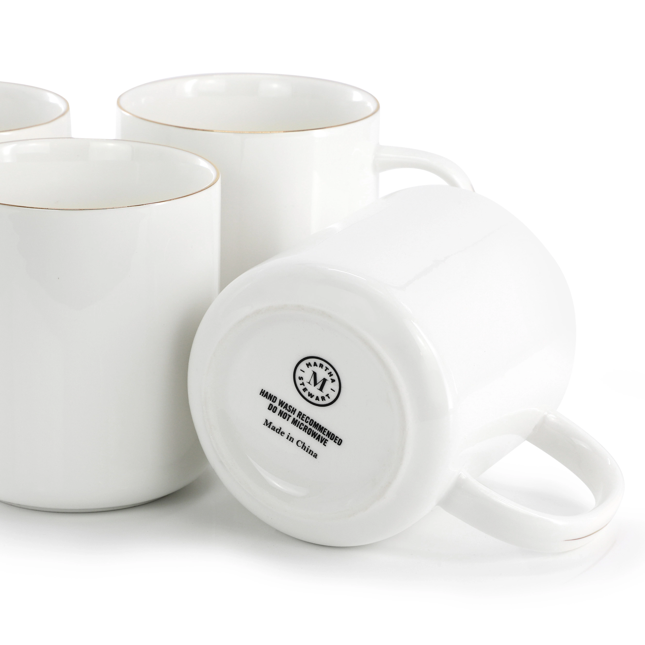 Martha Stewart Fine Ceramic 4 Piece 14 Ounce Round Mug Set in White