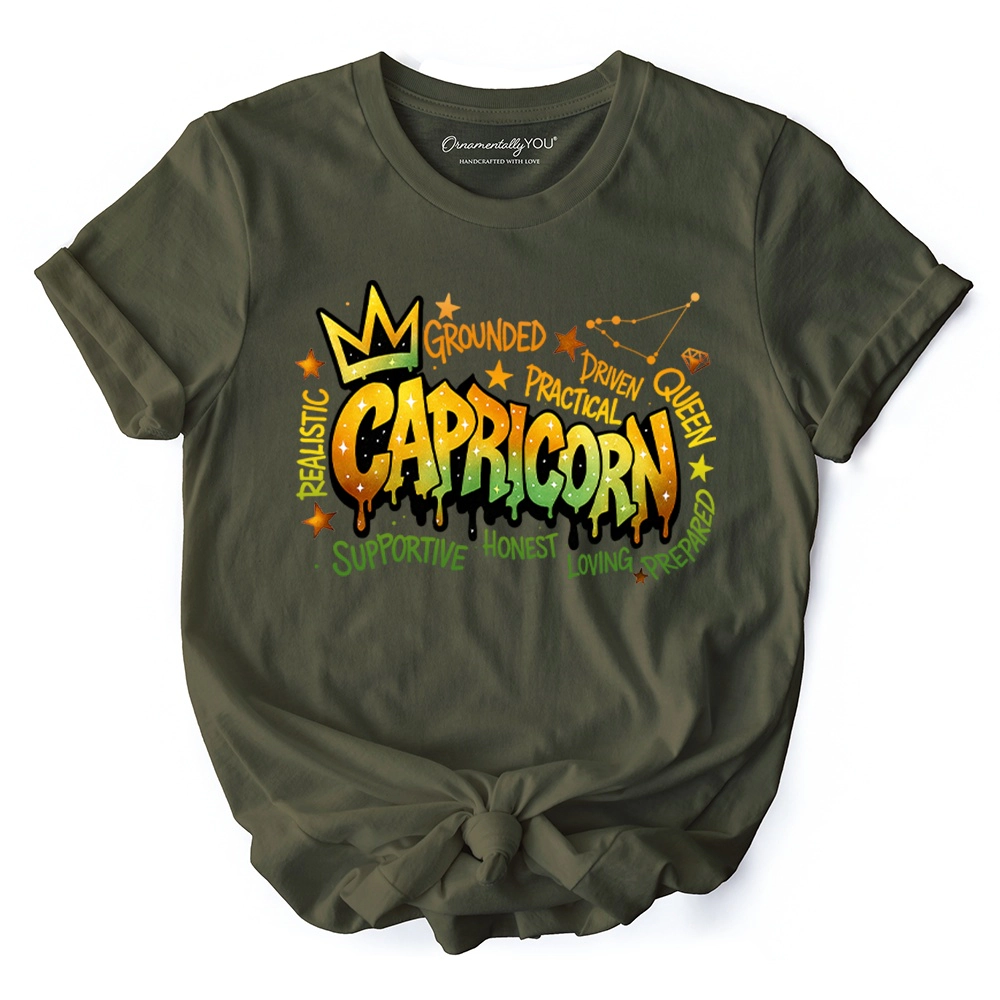 OrnamentallyYou Womens Capricorn Graffiti Zodiac T-Shirt
