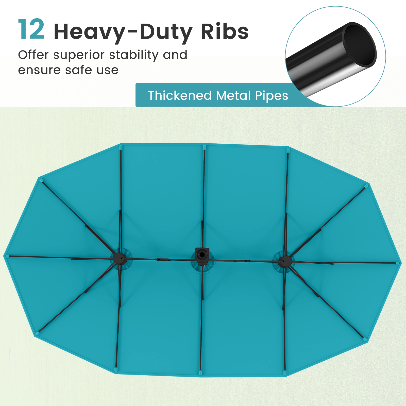 SUGIFT 15-ft Turquoise Rectangular Double-Sided Patio Umbrella with Hand Crank