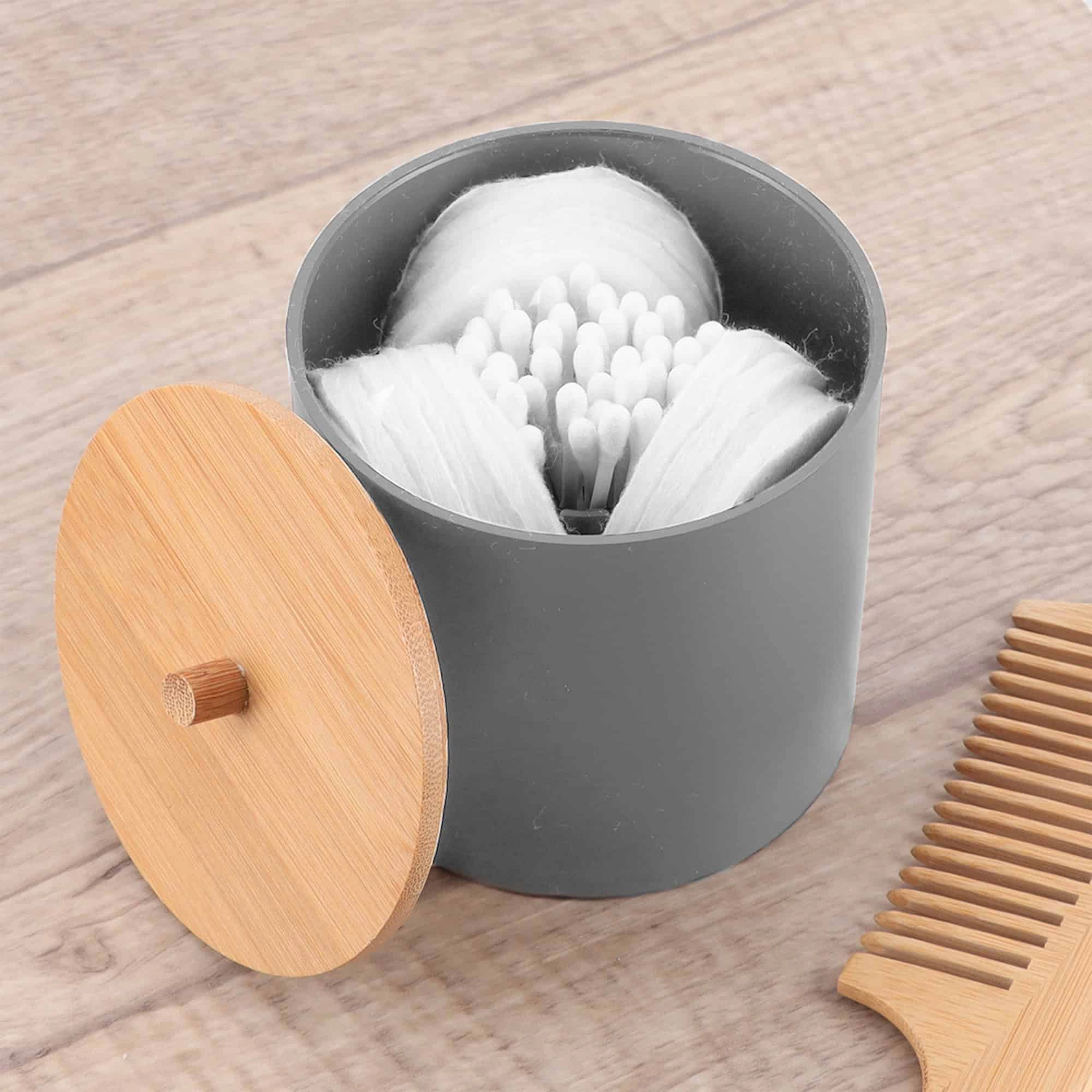 Evideco French Home Goods Round Bamboo Canister with Fitted Lid and Leather Pull
