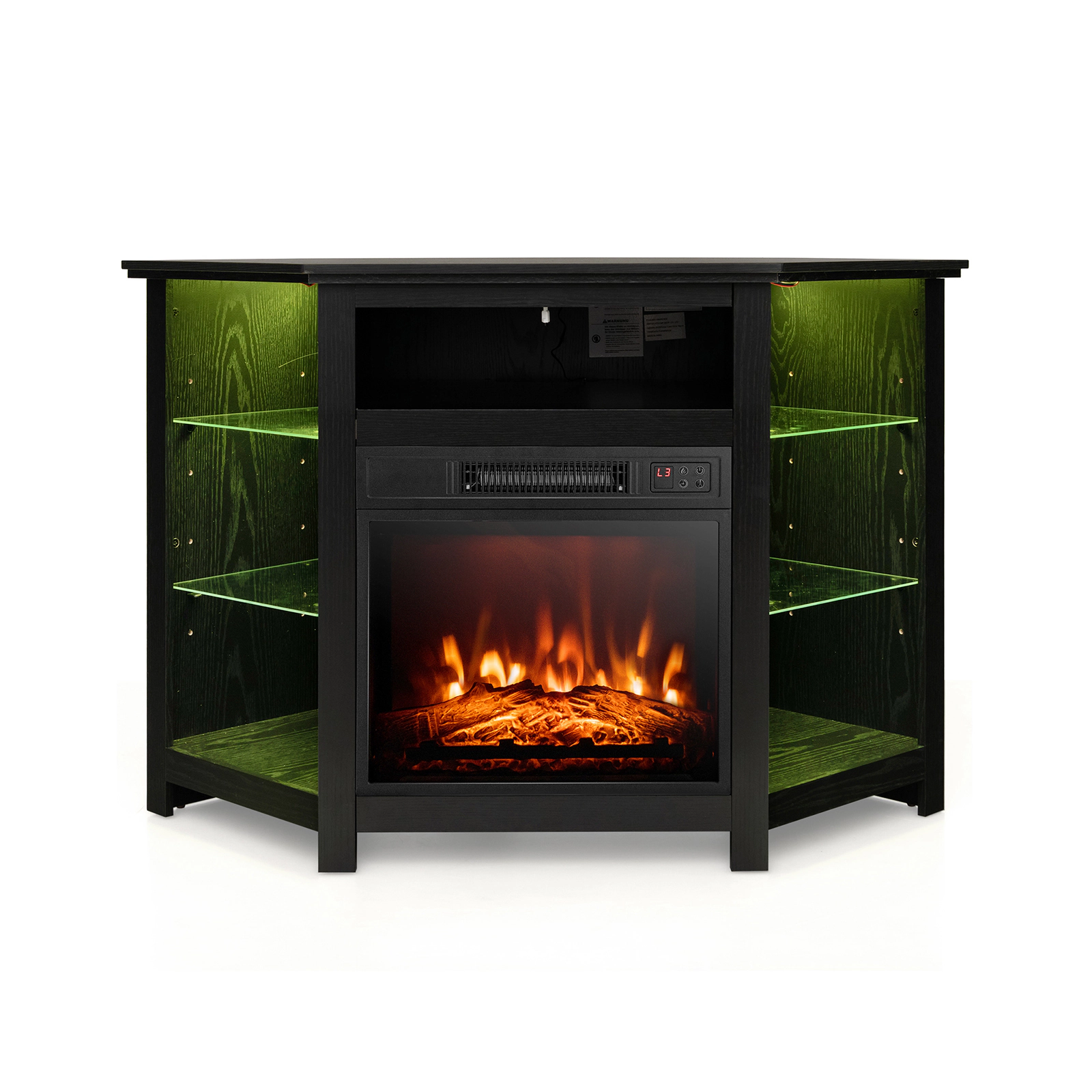 SUGIFT 45-in Corner Fireplace TV Stand with LED Lights & Smart APP Control 44-lb Countertop Capacity for 50-in TV Black