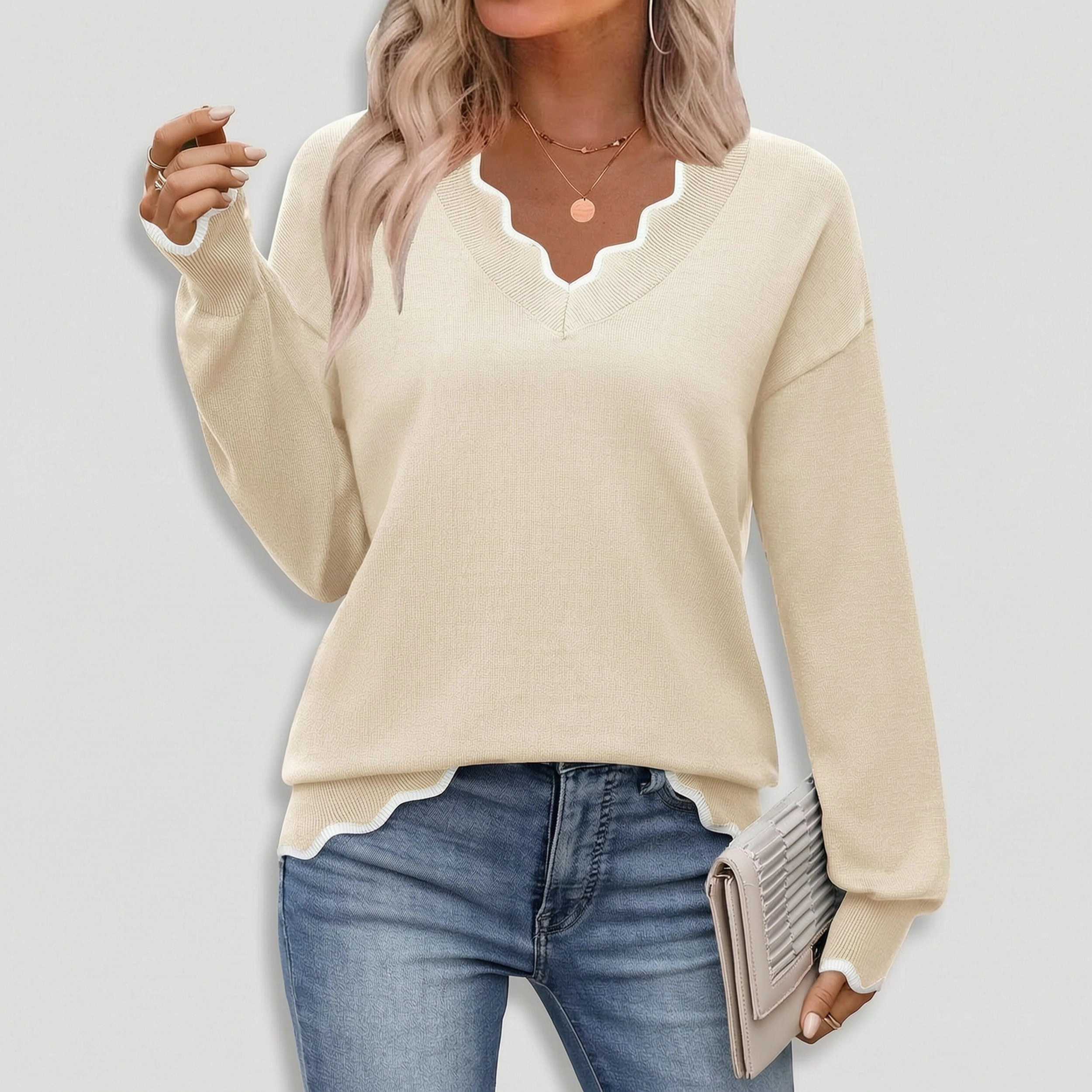 Zeagoo Women's Printed Long Sleeve V-Neck Knit Pullover