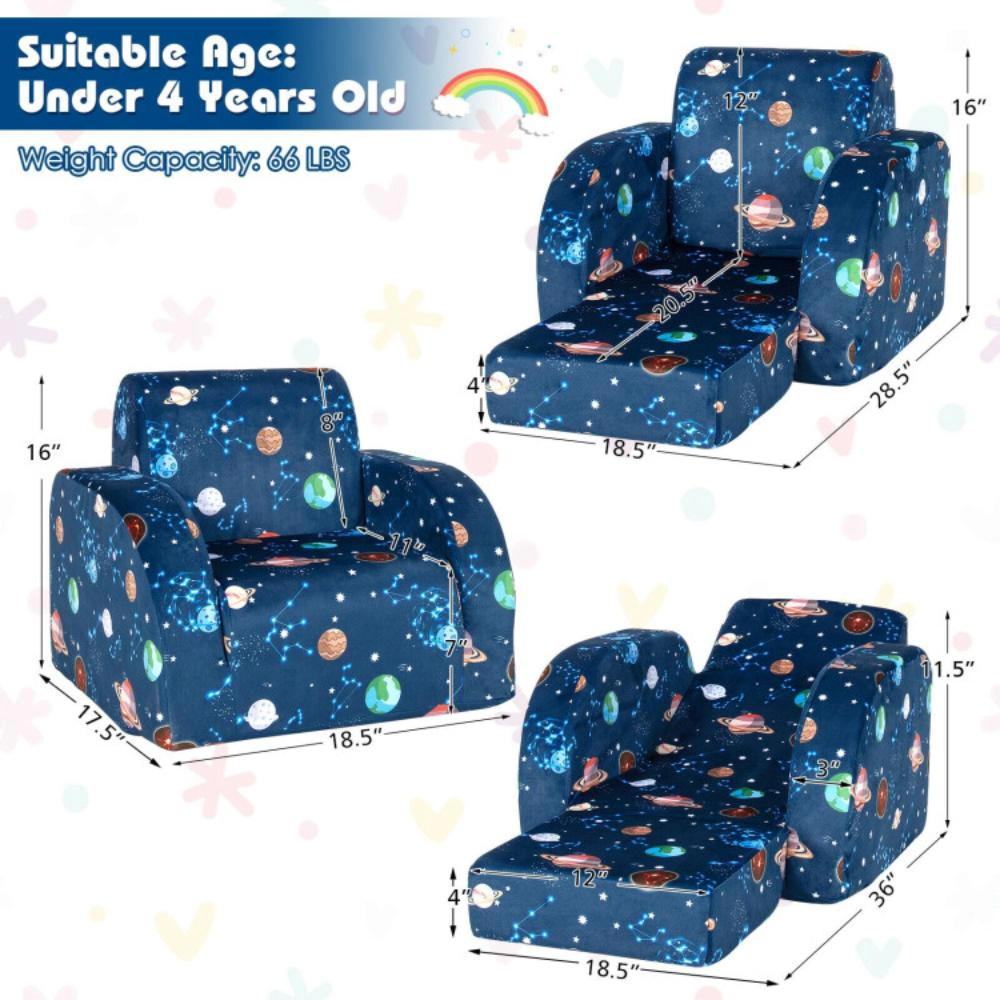Hivvago 3-In-1 Convertible Kid Sofa Bed Flip-Out Chair Lounger For Toddler
