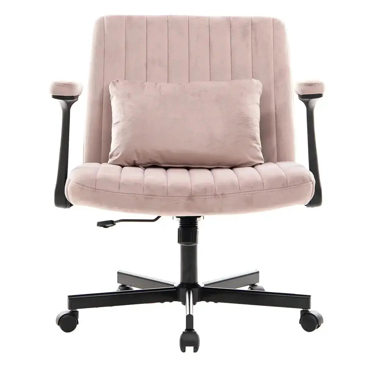 Platinum-Level Office Chairs Dark Pink Velvet Criss-Cross Armchair with Wheels & Memory Foam Pad