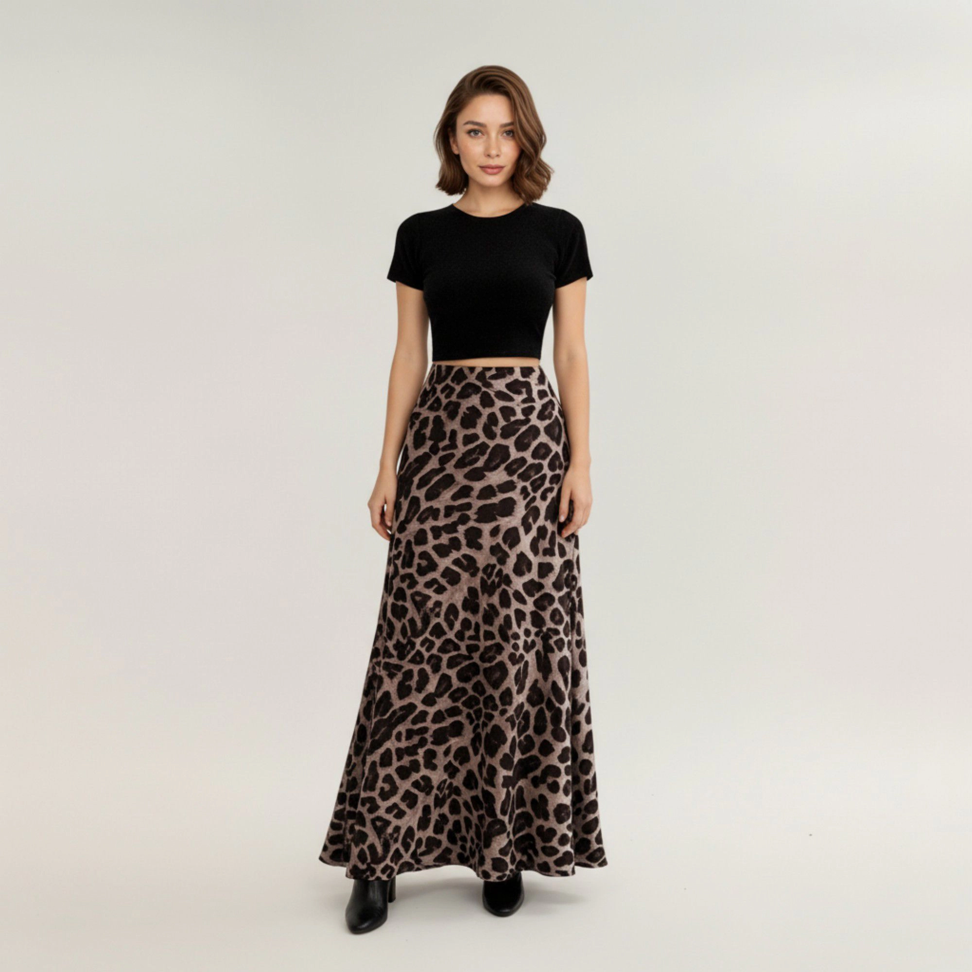 Anna-Kaci Womens Leopard Print Maxi Skirt with Stretch Waist