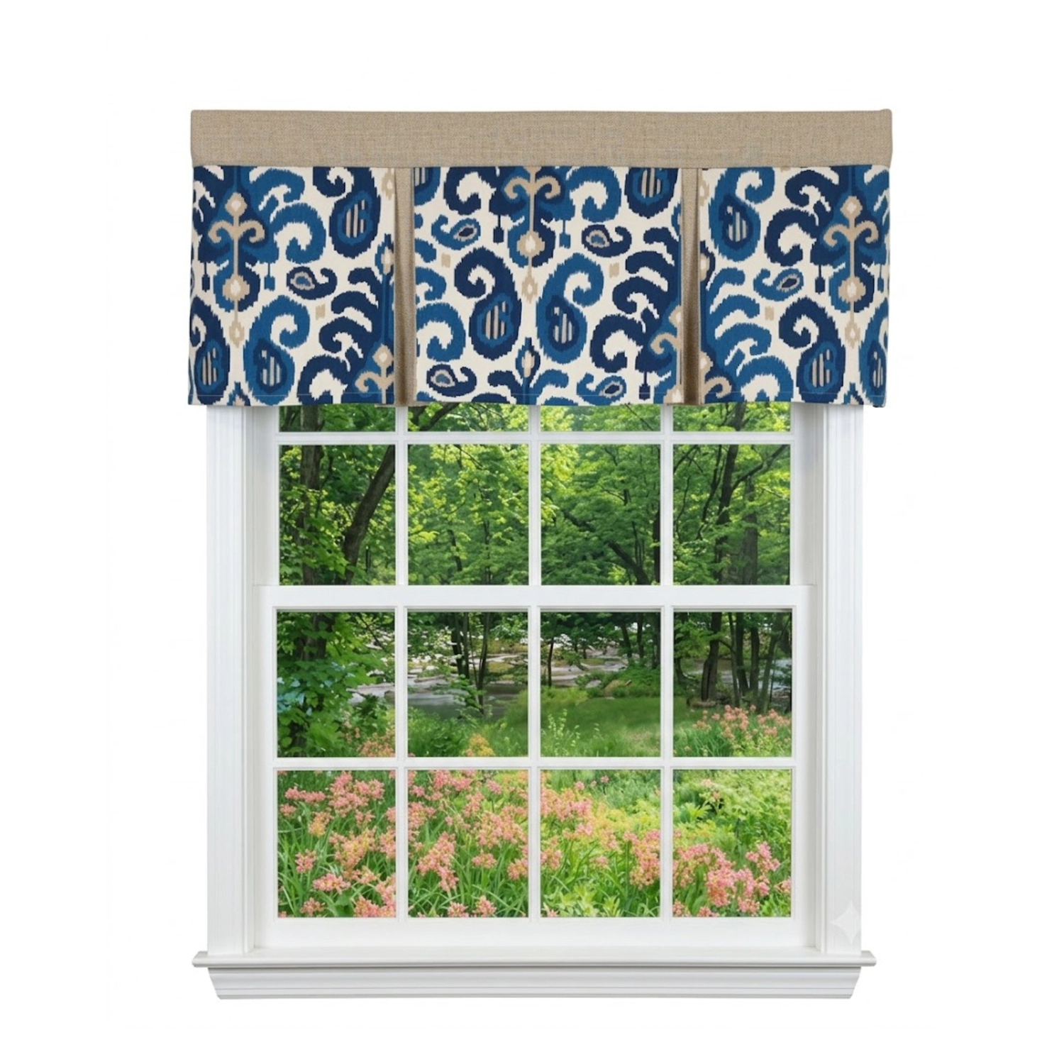 RLF Home Tracy Pleated Window Valance 100% Cotton Rod Pocket 50" x 17" Blue