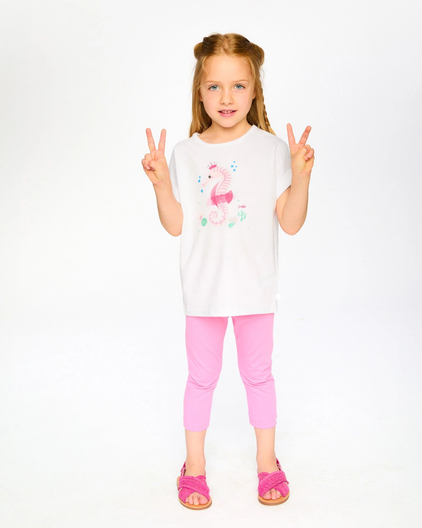 Deux par Deux Girls Organic Cotton Jersey Elastic Waist Cropped Capri Pants