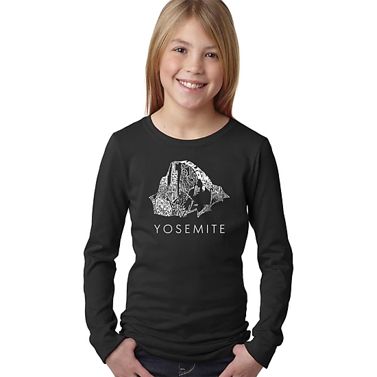 LA Pop Art Girls Long Sleeve Word Art T-Shirt - Yosemite