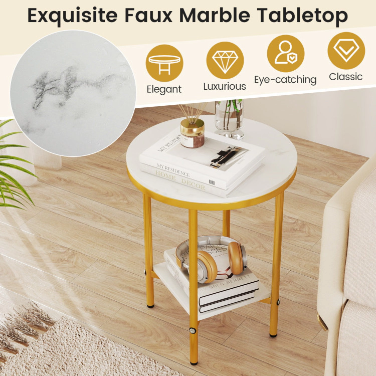 Hivvago Round Double-Tier Coffee Table with Open Storage Shelf