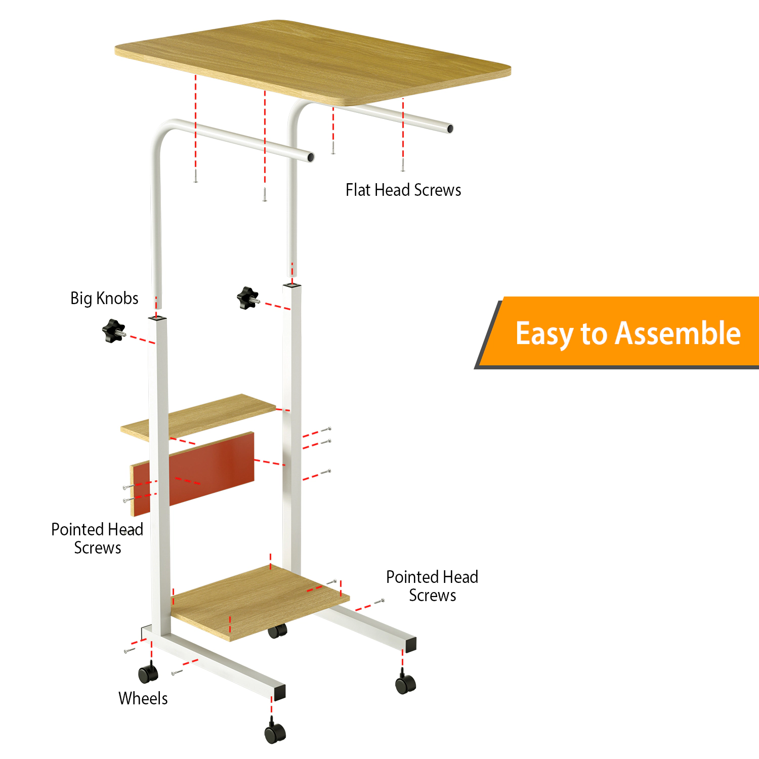GBruno 3-Tier C-Shaped Side Table With Wheels