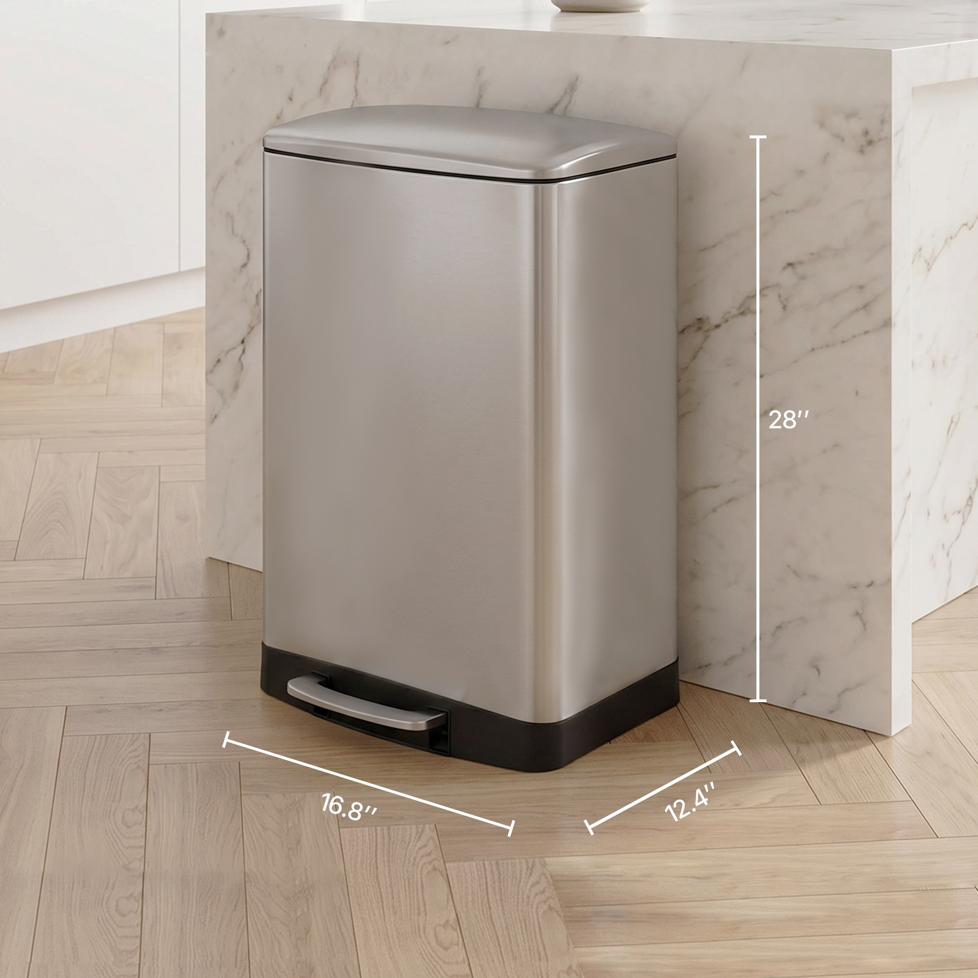 Innovaze Gal./ Liter Stainless Steel Rectangular Step-on Trash Can for Kitchen