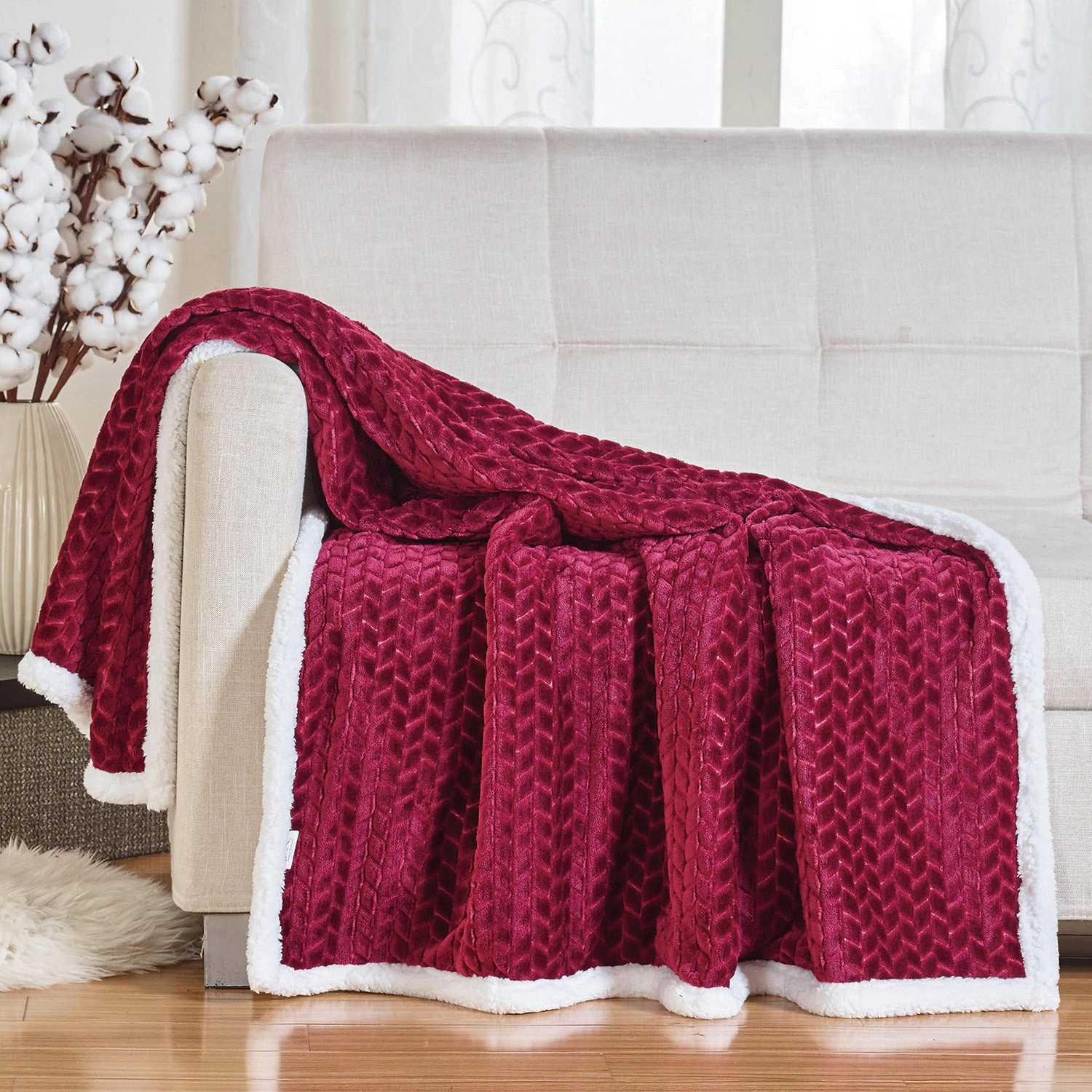 Soft Braided and Comfortable Plush All Season Sherpa 50" X 60" Throw Blanket
