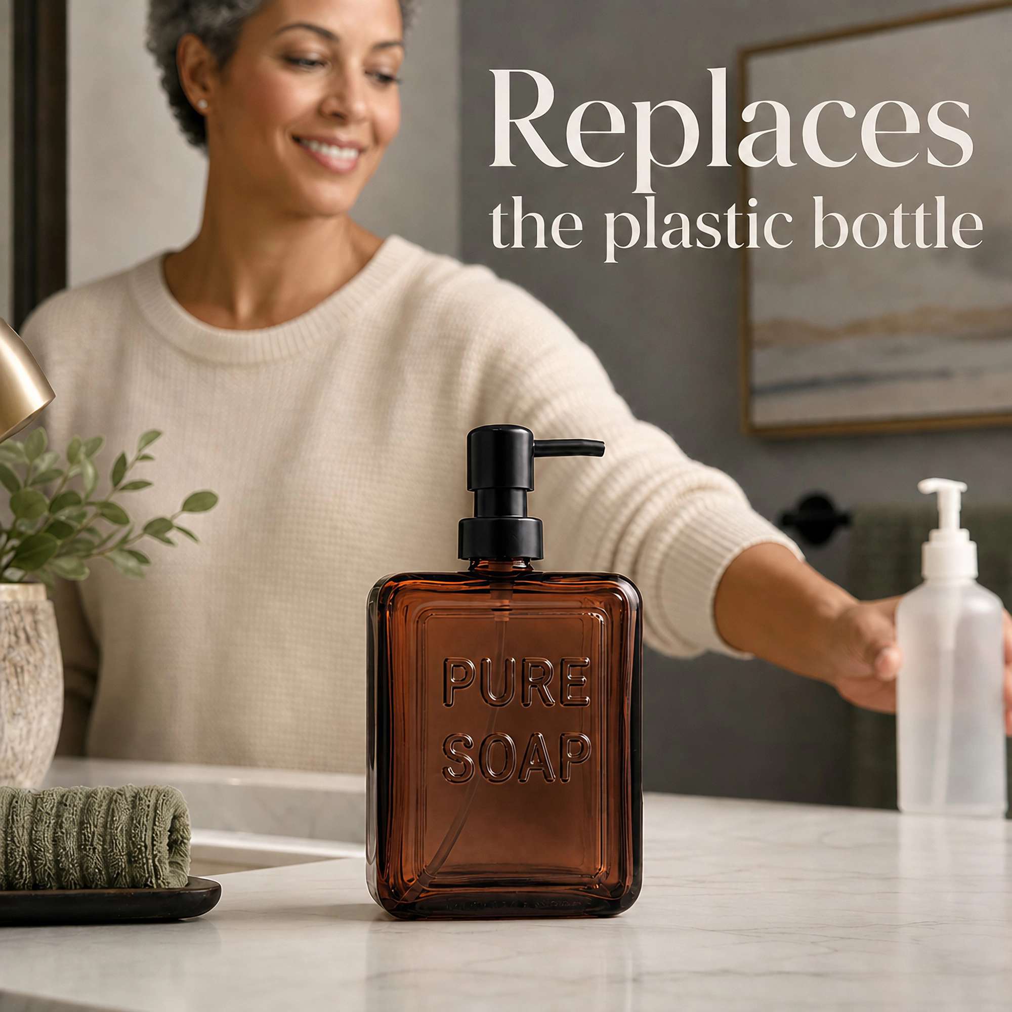 Evideco French Home Goods 18 oz Glass Soap Dispenser with Black Pump