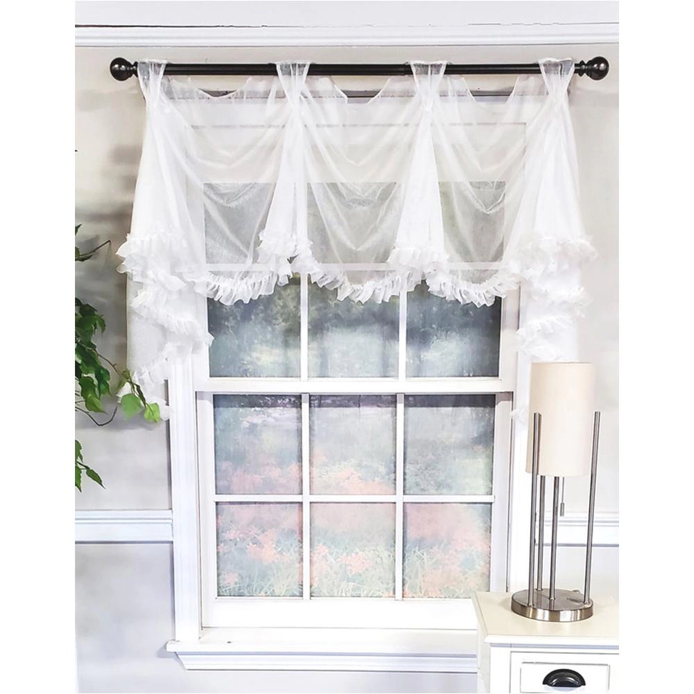 RLF Home Luxurious Modern Design Classic Sheers Victory Swag 3-Scoop Window Valance 50" x 25" White