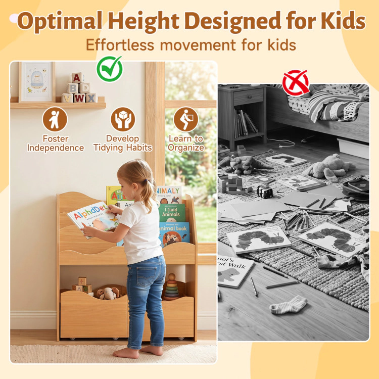 Hivvago Kids Toy Wooden Storage Organizer with 2 Rolling Drawers for Room