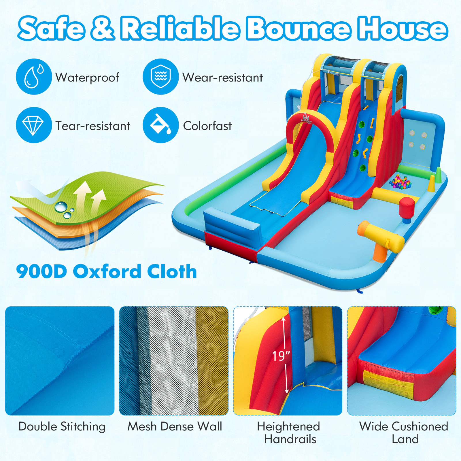 Hivvago Inflatable Water Slide Water Park with Long Slide and Splash Pools and Ball Pit without Blower