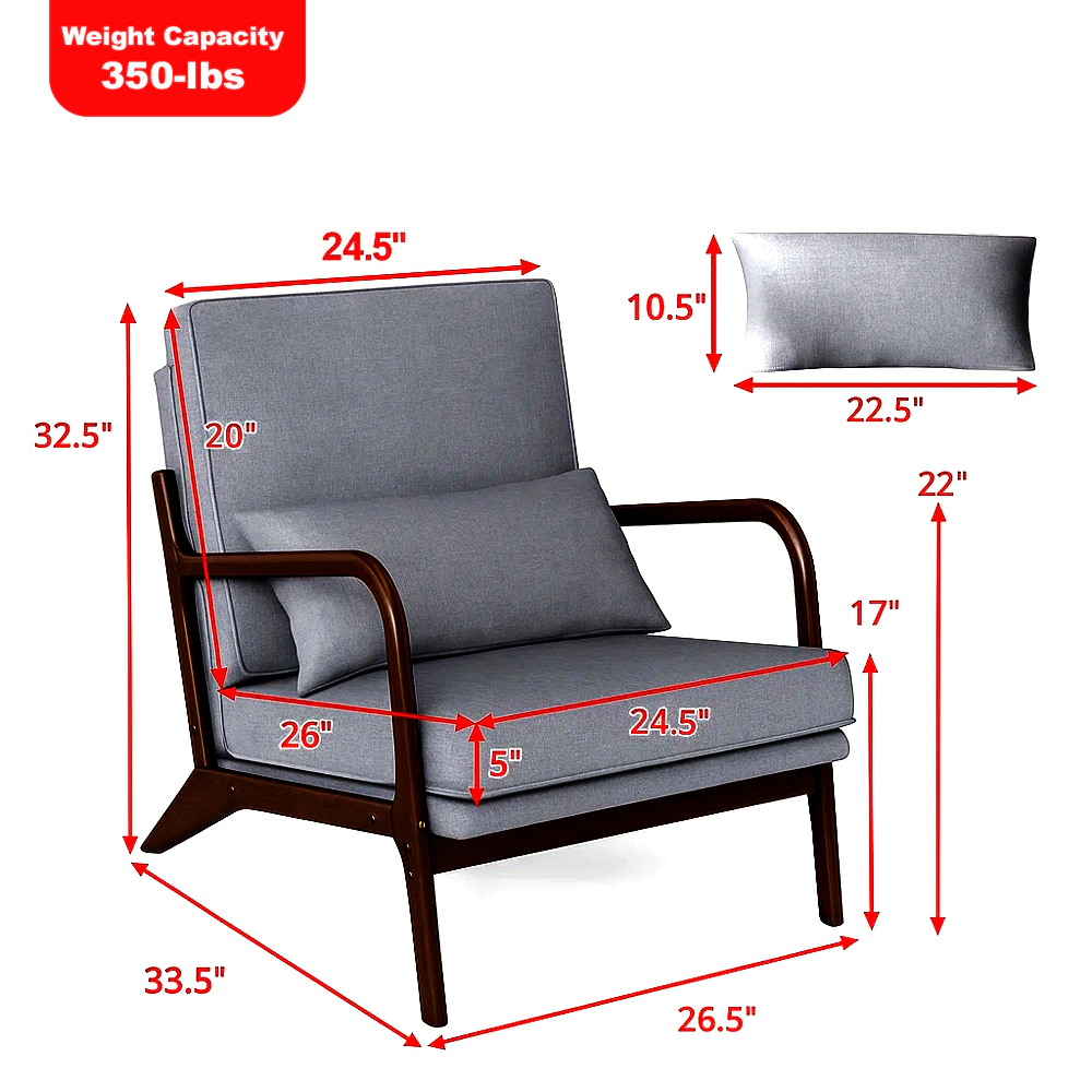 Hivvago Contemporary Upholstered Armchair with Wooden Armrests and Back Cushion