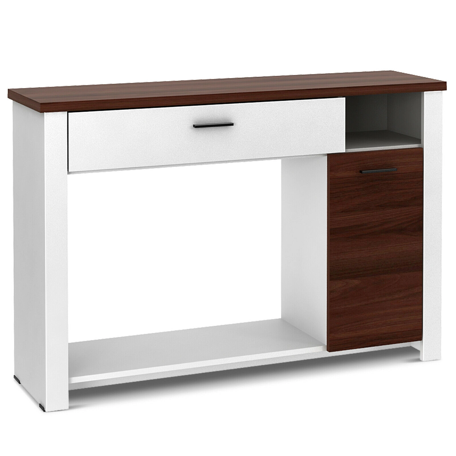 SUGIFT Drawer Cabinet 5-Position Shelf Walnut Top Entryway Console Table 48-in x 12-in x 31.5-in 77-lb Capacity White