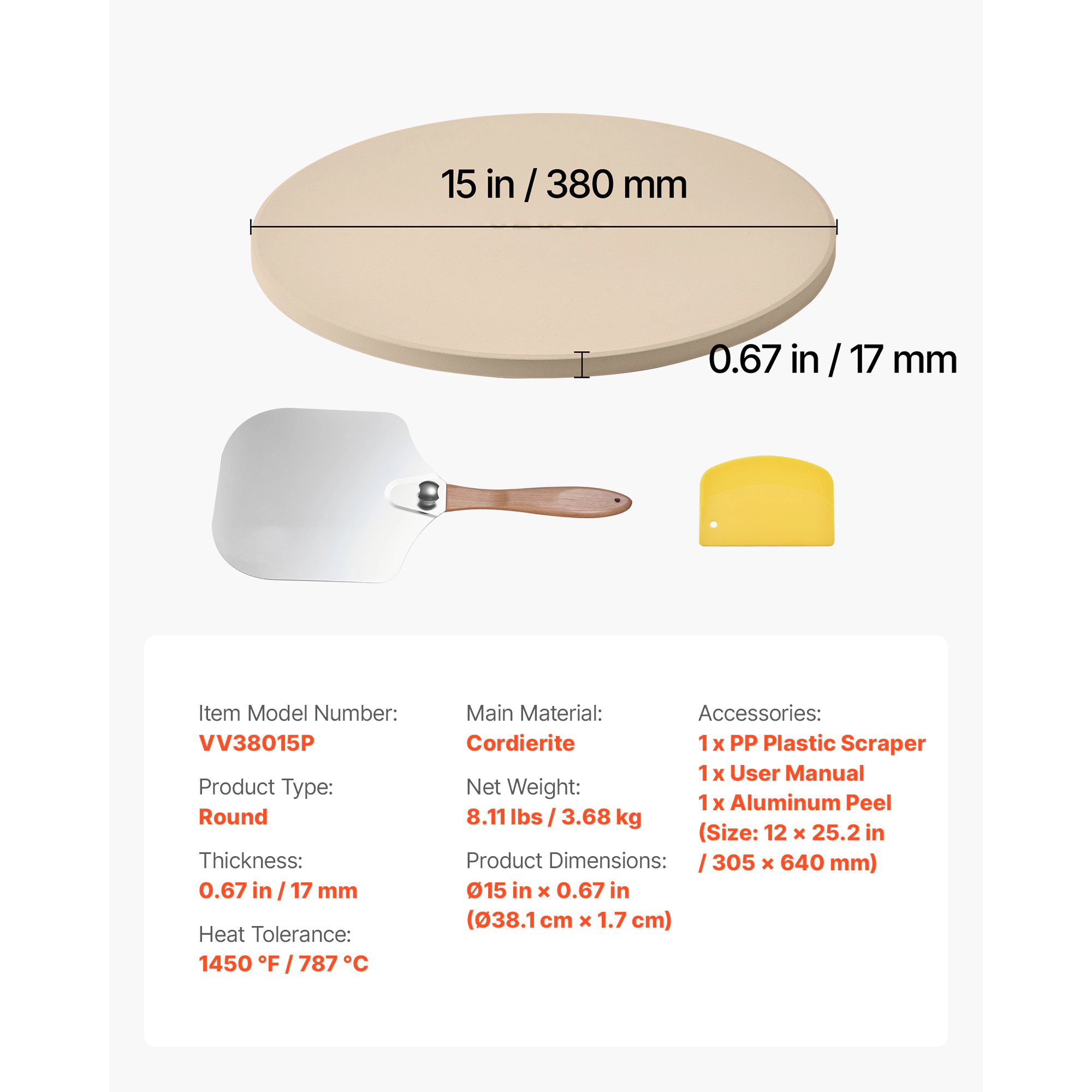HONGGE Large Cordierite Pizza Stone 1450℉ Heat-Resistant for Oven BBQ