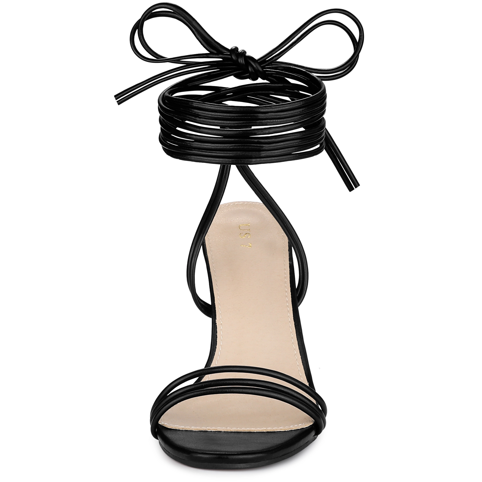 BLISSFUL STEP Women's Strappy Lace Up Open Toe Slingback Stiletto Heel Sandals
