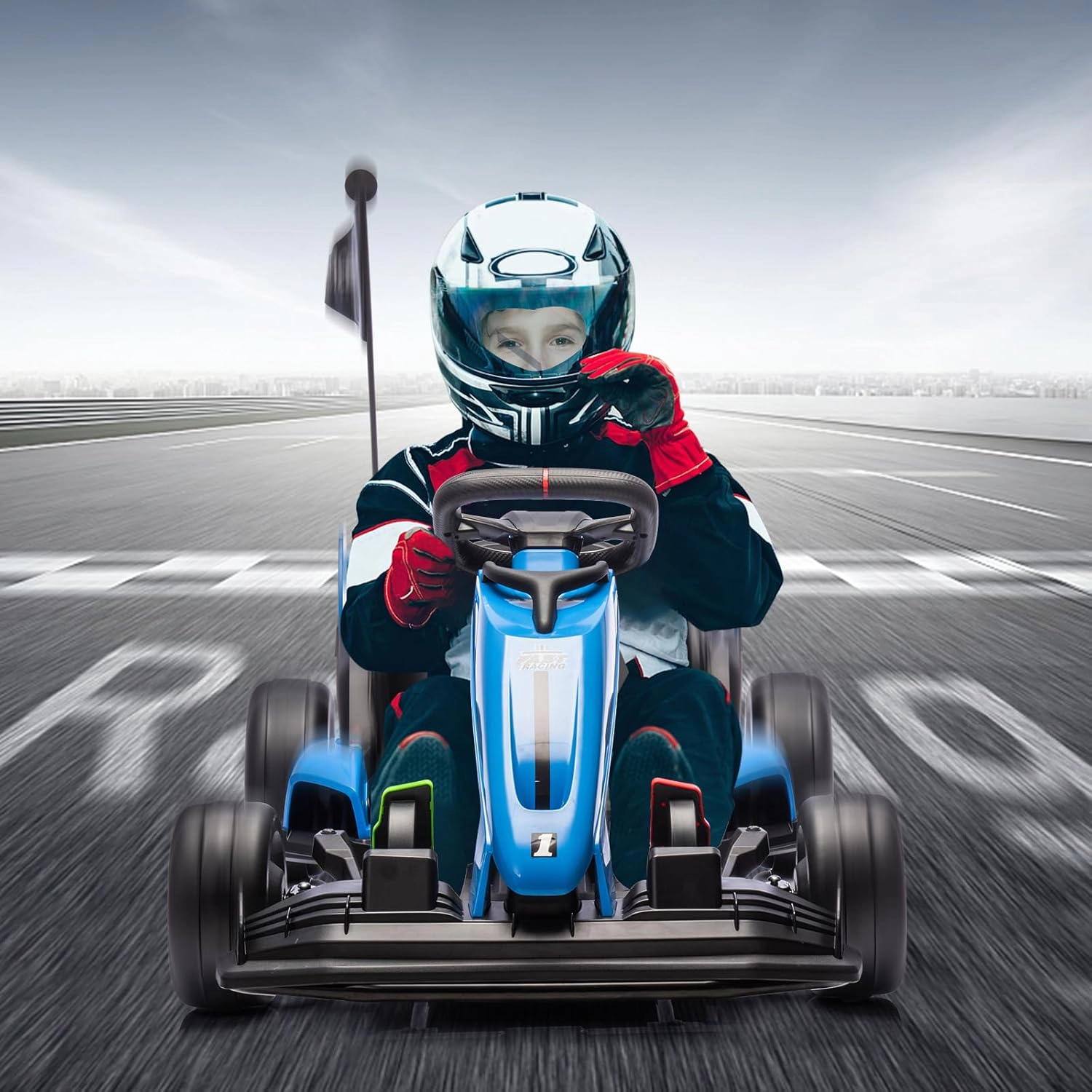 24V Kids Electric Drift Kart, 8.5MPH 300W Go Kart w/ Adjustable Seat, EVA Wheels, Dual Pedals
