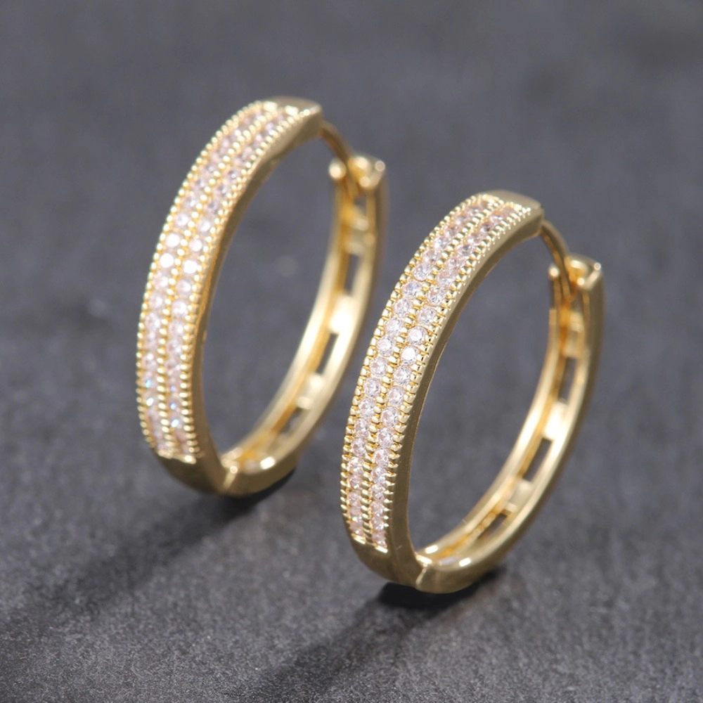 Double Row Pave Cubic Zirconia Rectangle Hoop Earring