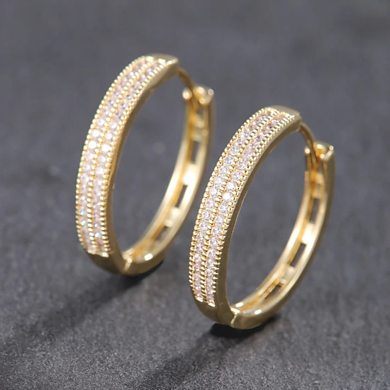 Double Row Pave Cubic Zirconia Rectangle Hoop Earring