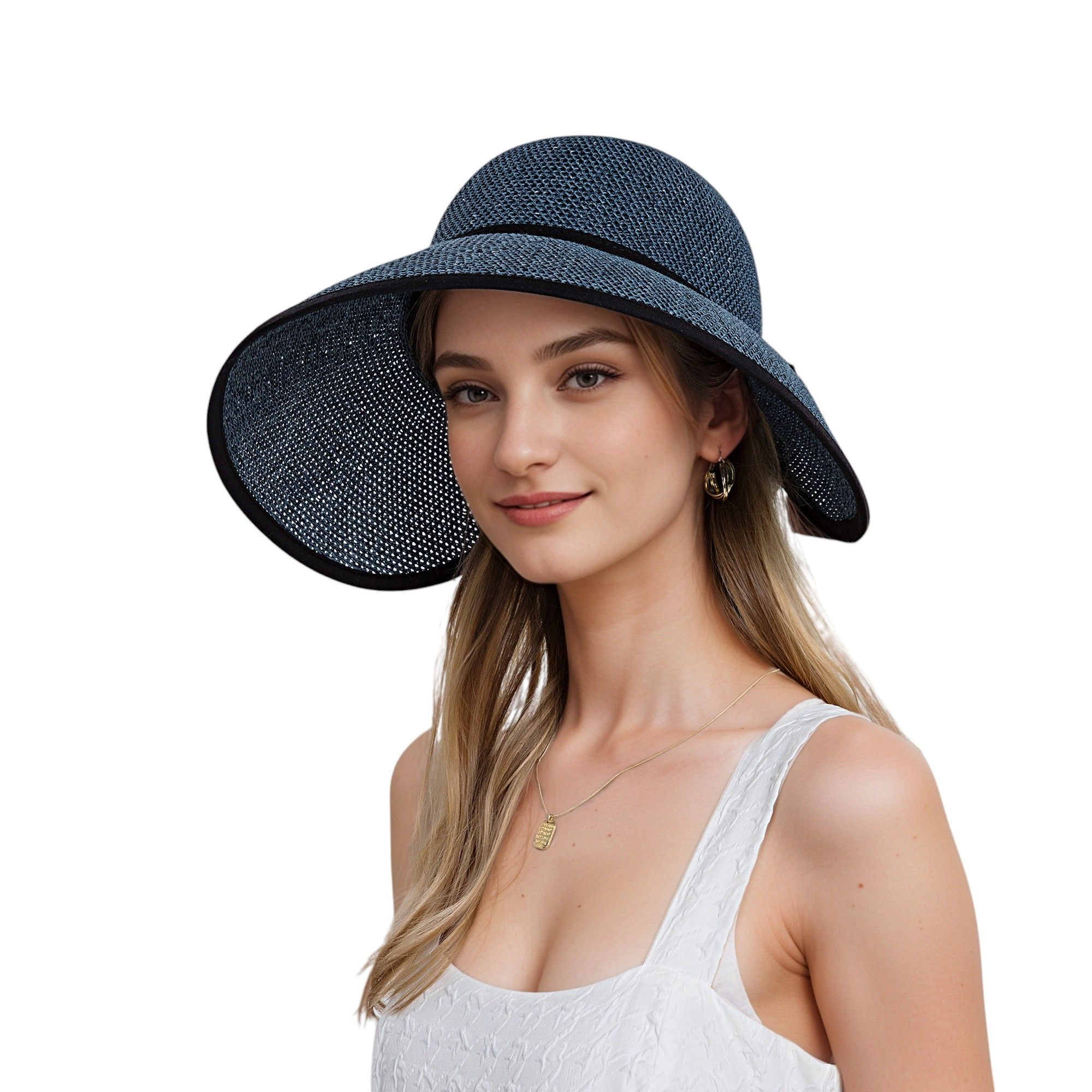 Anna-Kaci Womens Roll Up Straw Sun Visor Wide Brim Bow Detail Adjustable UV Protection Packable Hat