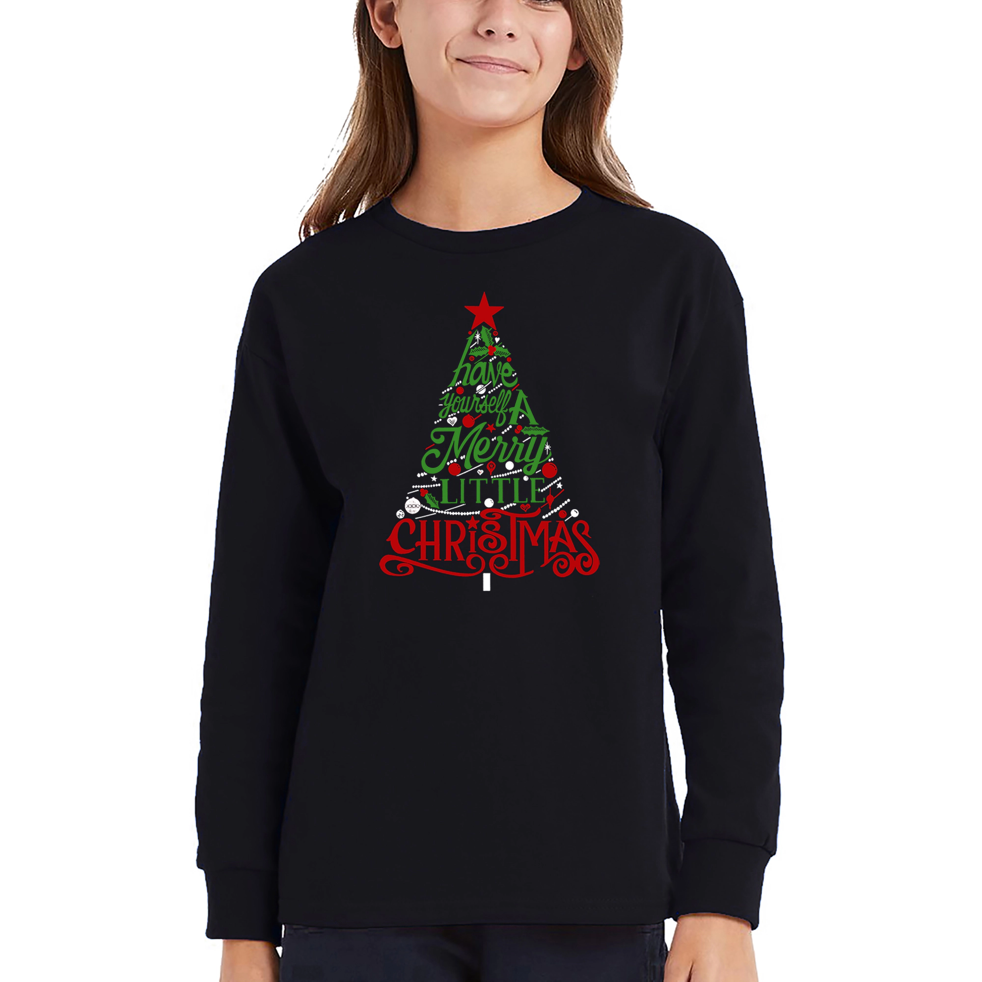 LA Pop Art Girls Long Sleeve Word T-Shirt - Have Yourself A Merry Little Christmas