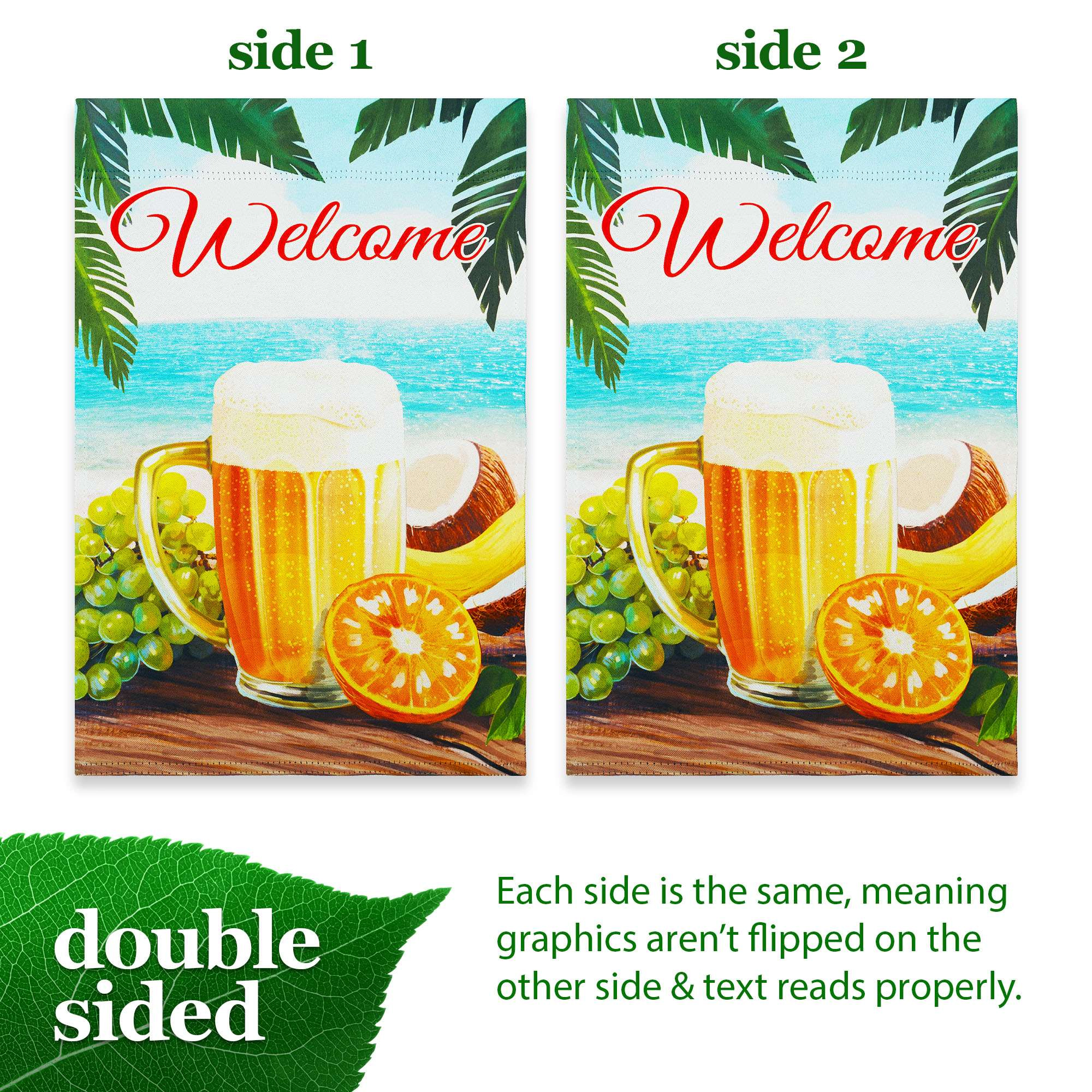 G128 Welcome Beach Drink Garden Flag 12x18 in Double-Sided Blockout Polyester