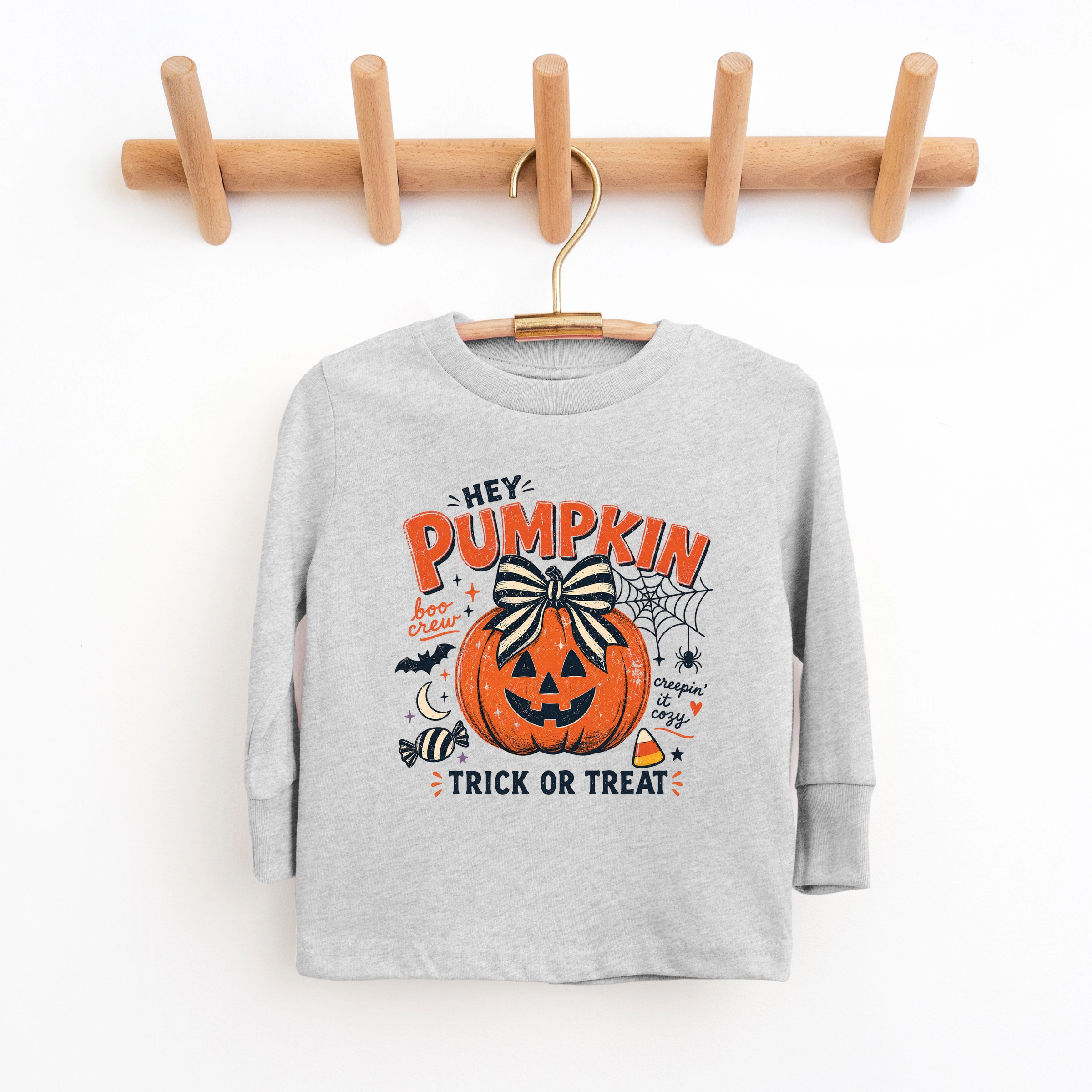 The Juniper Shop - Youth Long Sleeve Graphic T-Shirt Hey Pumpkin Trick or Treat