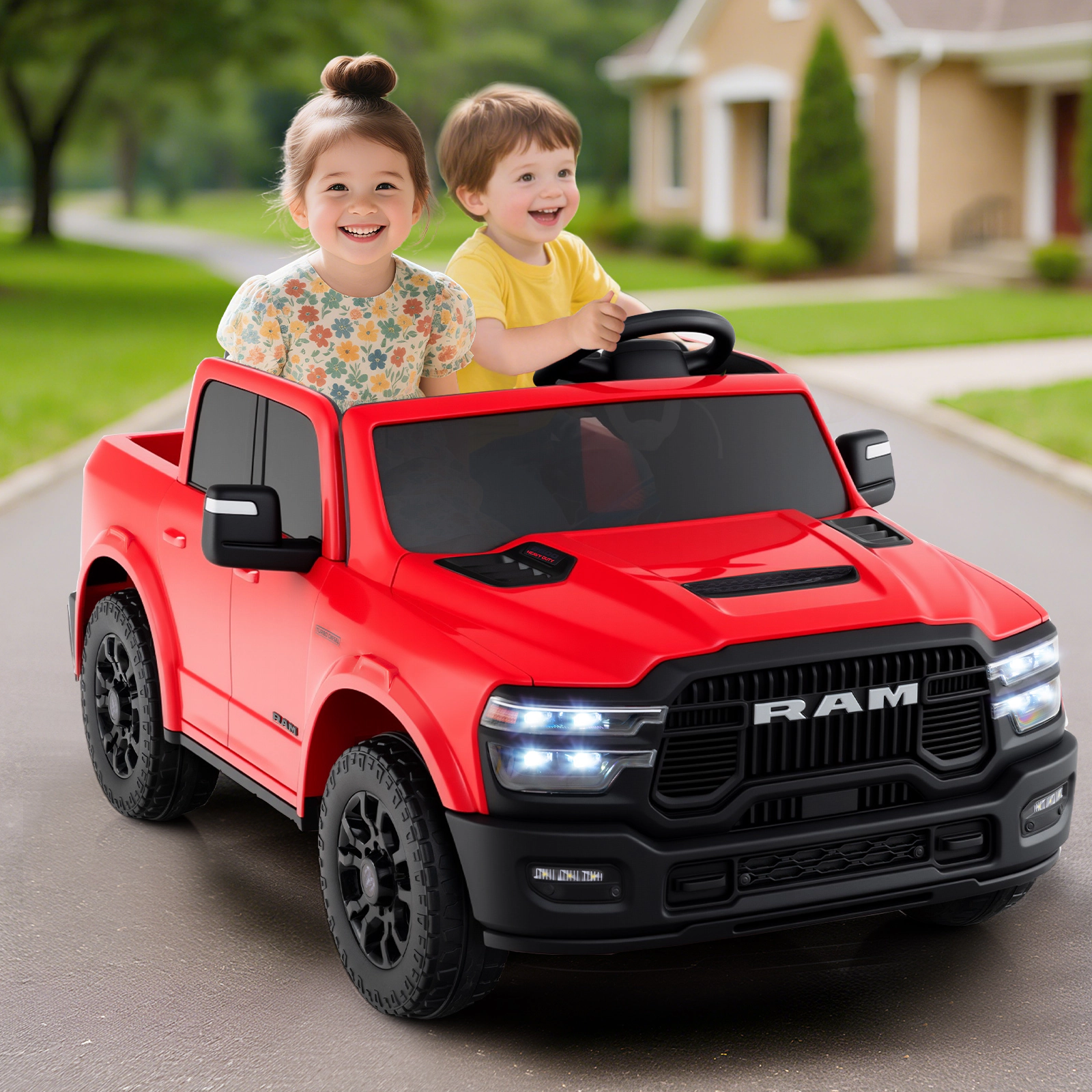 24V 2-Seater Kids Ride On Truck Parent Remote 3 Speeds 4-Wheel Spring Suspension Rear Trunk LED Lights Ages 3-8 Red