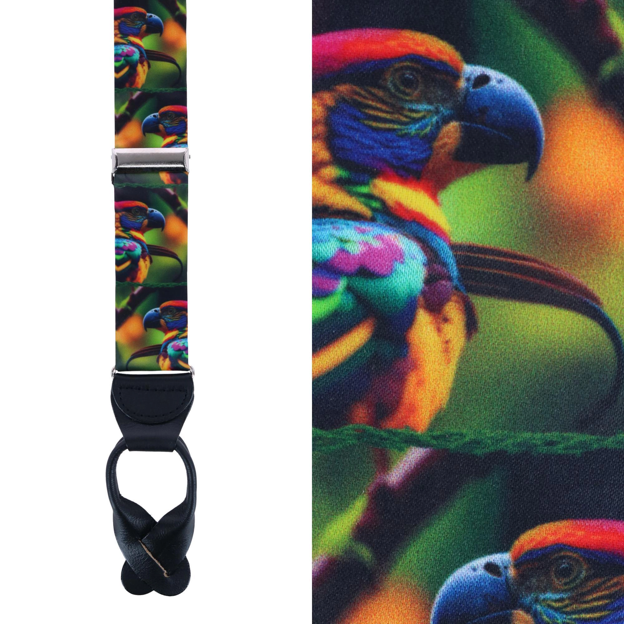 Trafalgar Men's Jungle Parrot Silk Button End Suspenders
