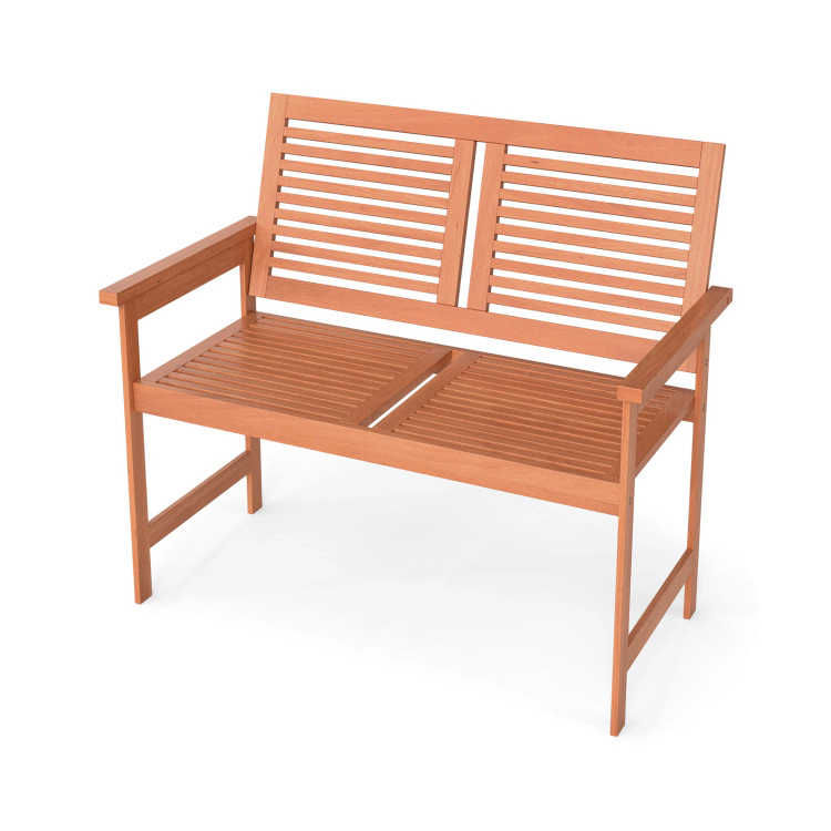 Hivvago Outdoor Wooden Bench 2-Person Patio Bench With Slatted Backrest And Seat