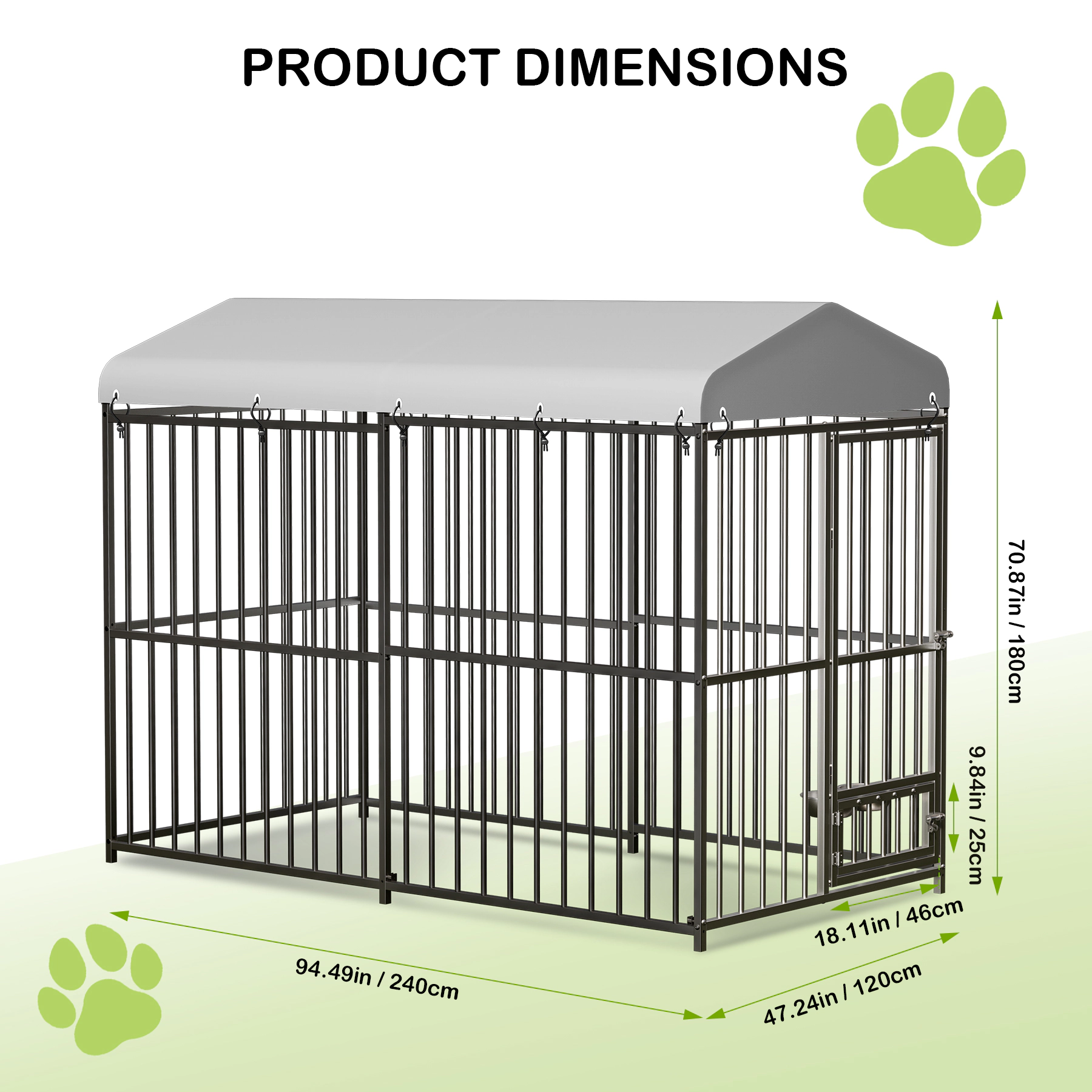 8x4x6 FT Outdoor Dog Kennel, Metal Pet Cage with Lock & Waterproof Roof for Medium Dogs