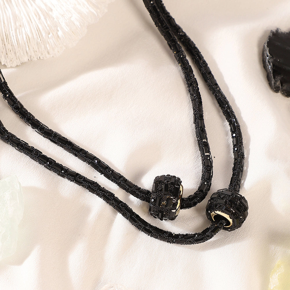 SOHI Women's Onyx Black the Mirror Multi-Layer Necklace