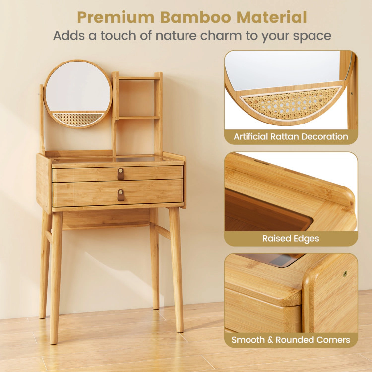 Hivvago Small Vanity Desk And Stool Set With Mirror And 2 Drawers