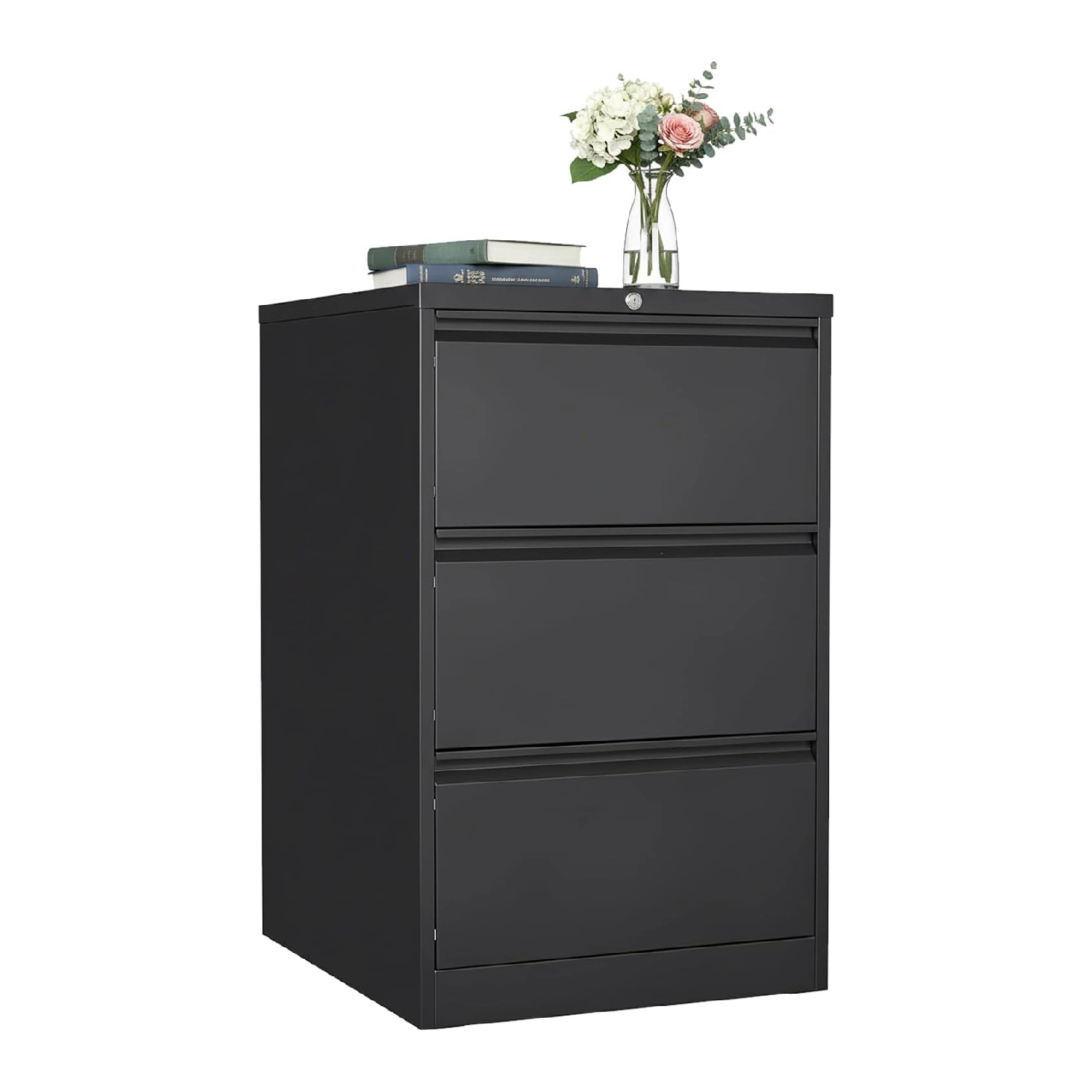 BebreezChic 3 Drawer File Cabinet w/ Lock, Metal Lateral Filing Cabinet, A4/F4/Legal, Black